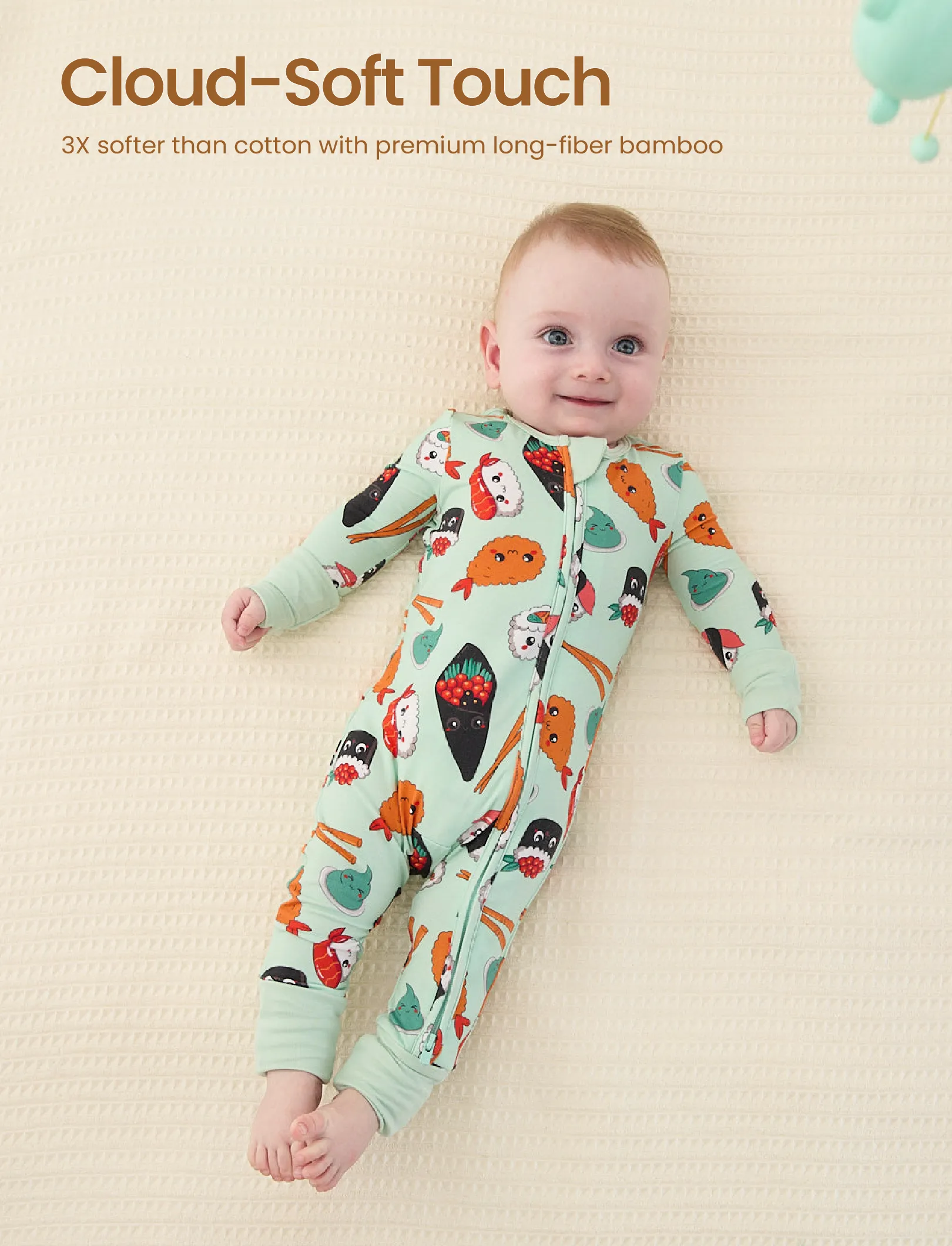 Kids Baby / Girl Bamboo Pajamas With Childlike Print (Snug-Fitting) Light Green - Image 4