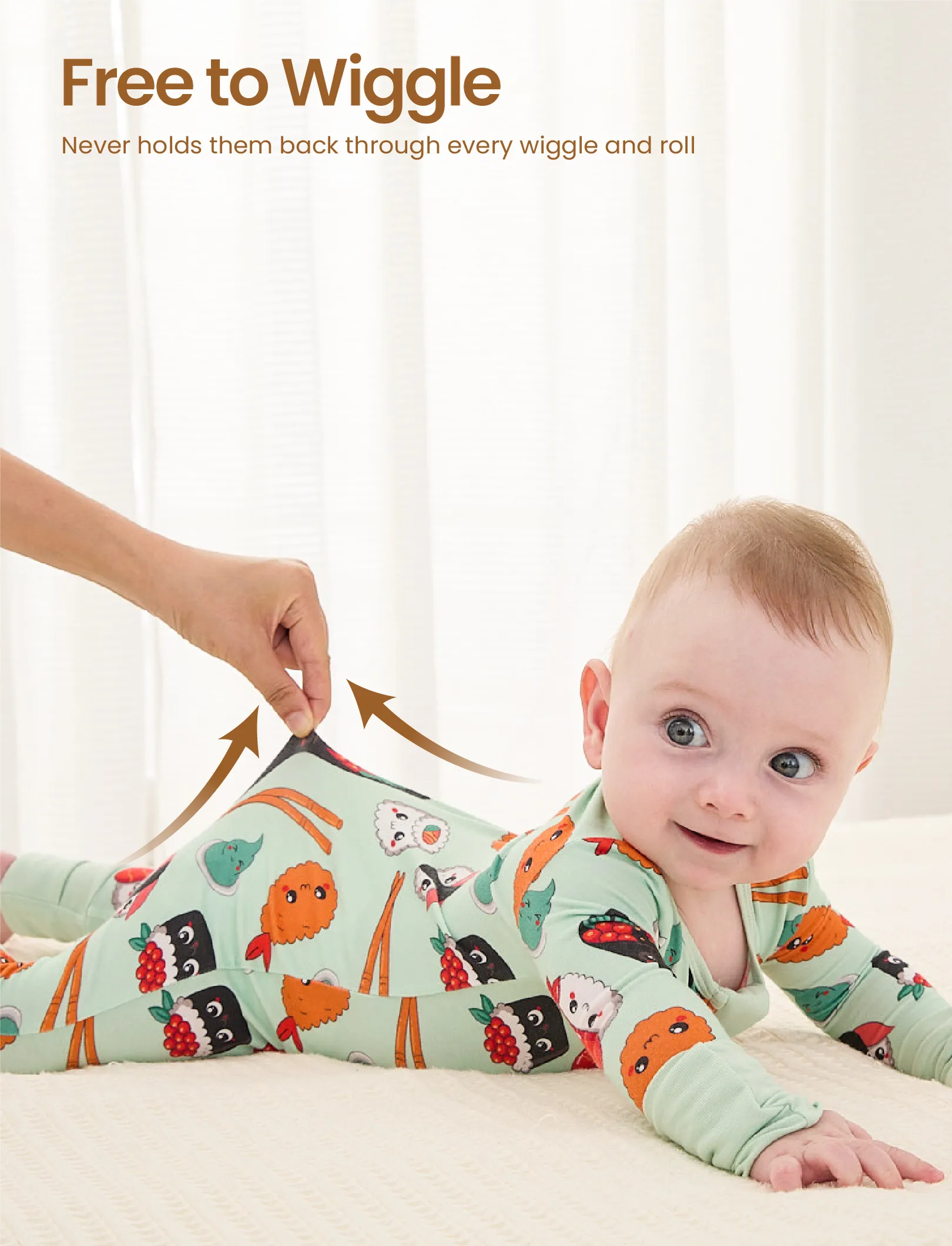 Kids Baby / Girl Bamboo Pajamas With Childlike Print (Snug-Fitting) Light Green - Image 5