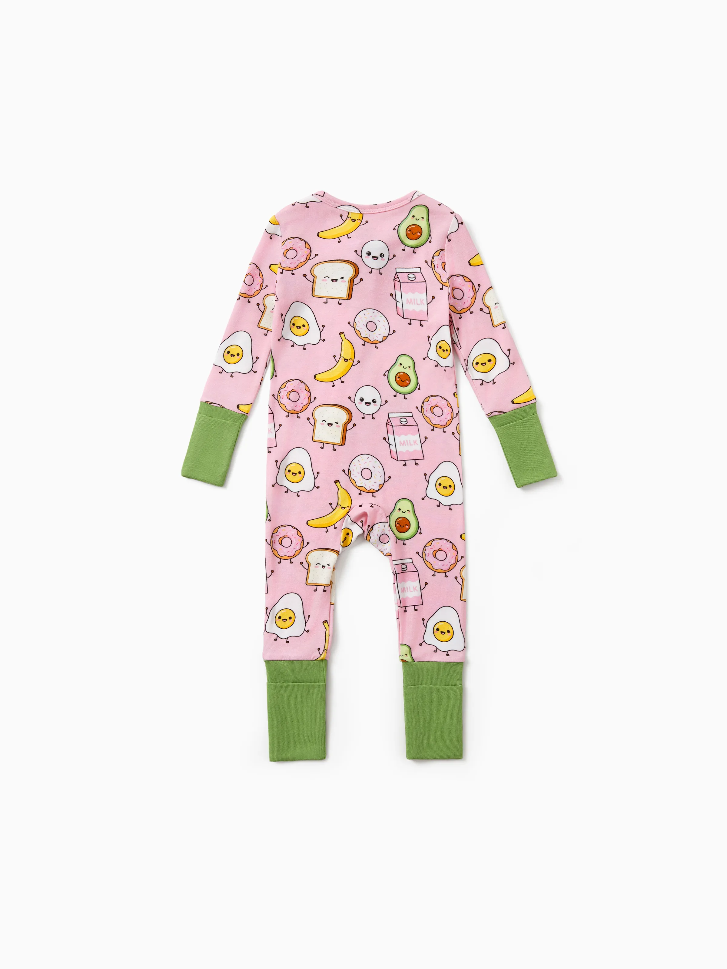 Kids Baby / Girl Bamboo Pajamas With Childlike Print (Snug-Fitting) Peach Pink - Image 3