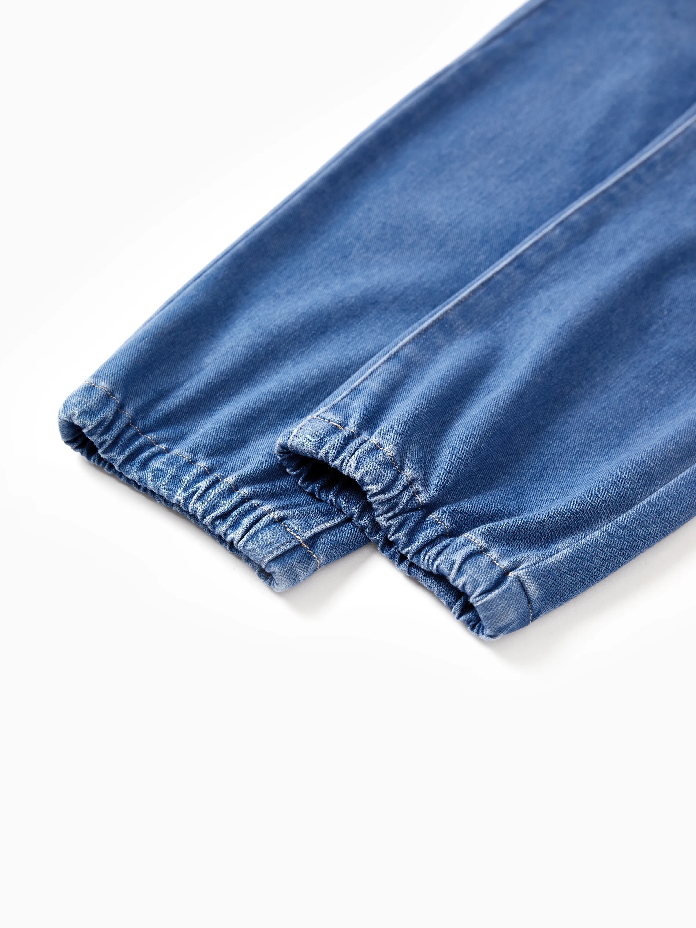 Kids Elastic Waist Denim Pants Soft Stretch Comfortable Everyday Jeans with Pockets Blue - Image 11
