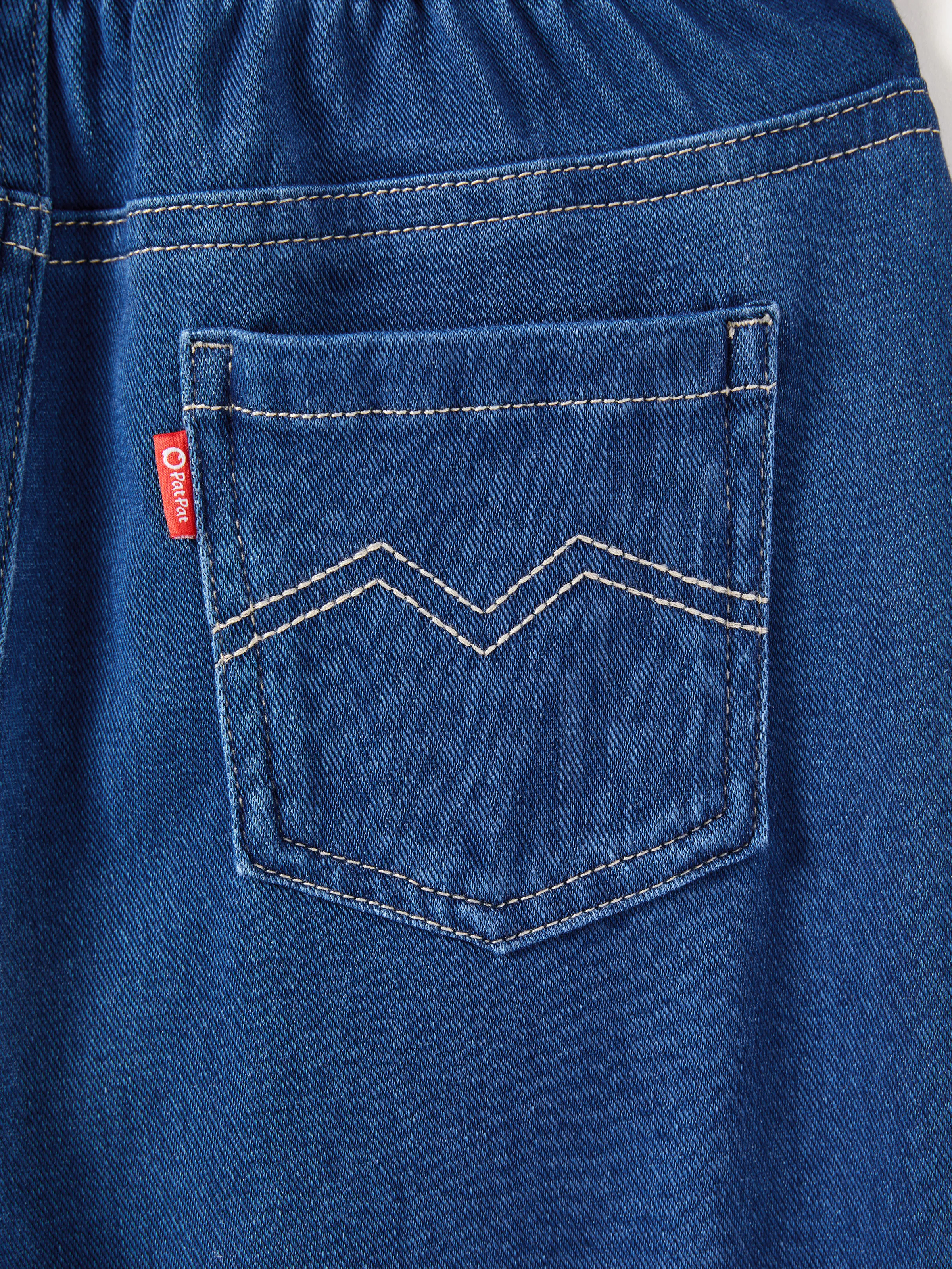 Kids Elastic Waist Denim Pants Soft Stretch Comfortable Everyday Jeans with Pockets Deep Blue - Image 11