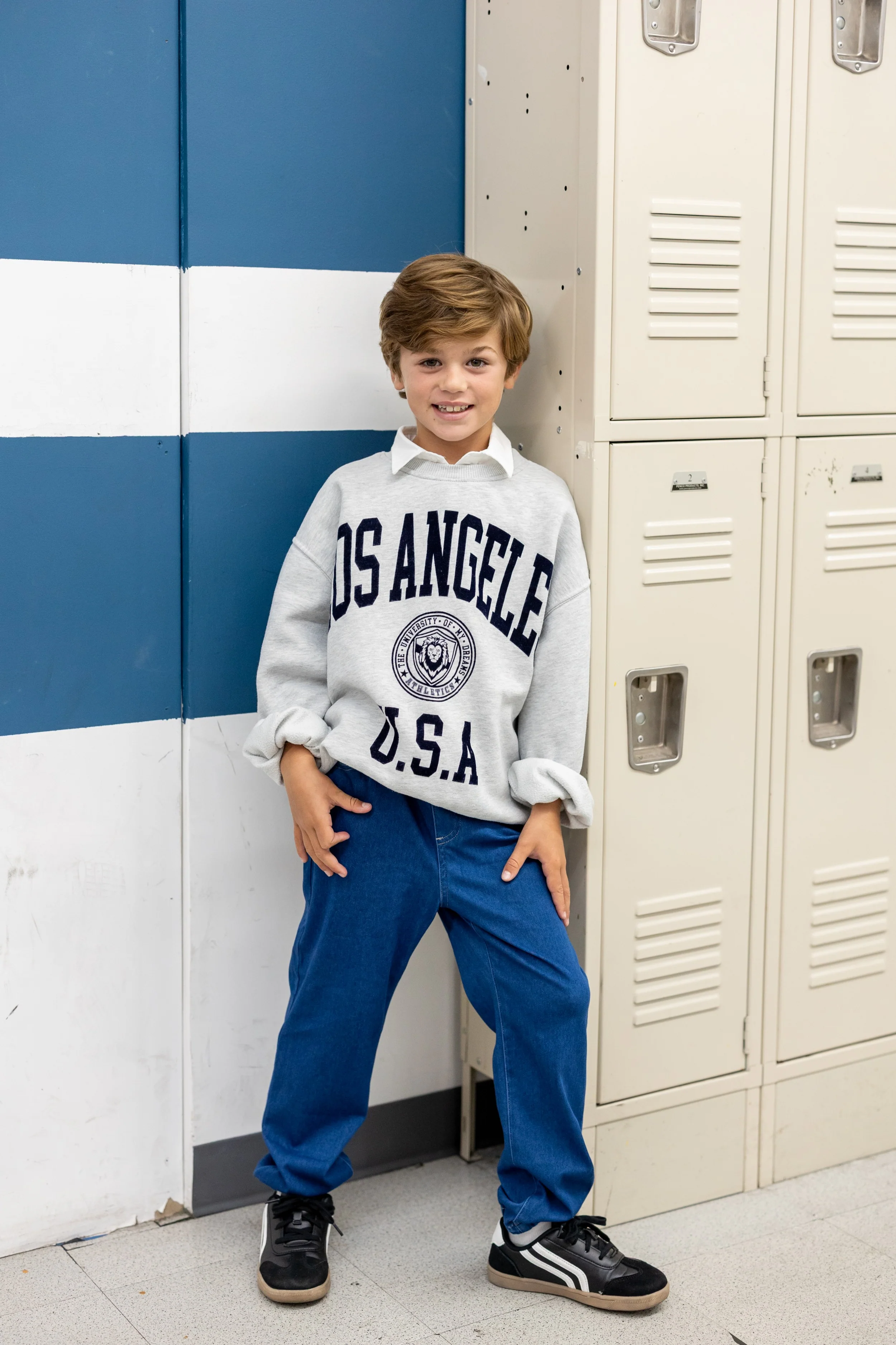 Kids Elastic Waist Denim Pants Soft Stretch Comfortable Everyday Jeans with Pockets Deep Blue - Image 2
