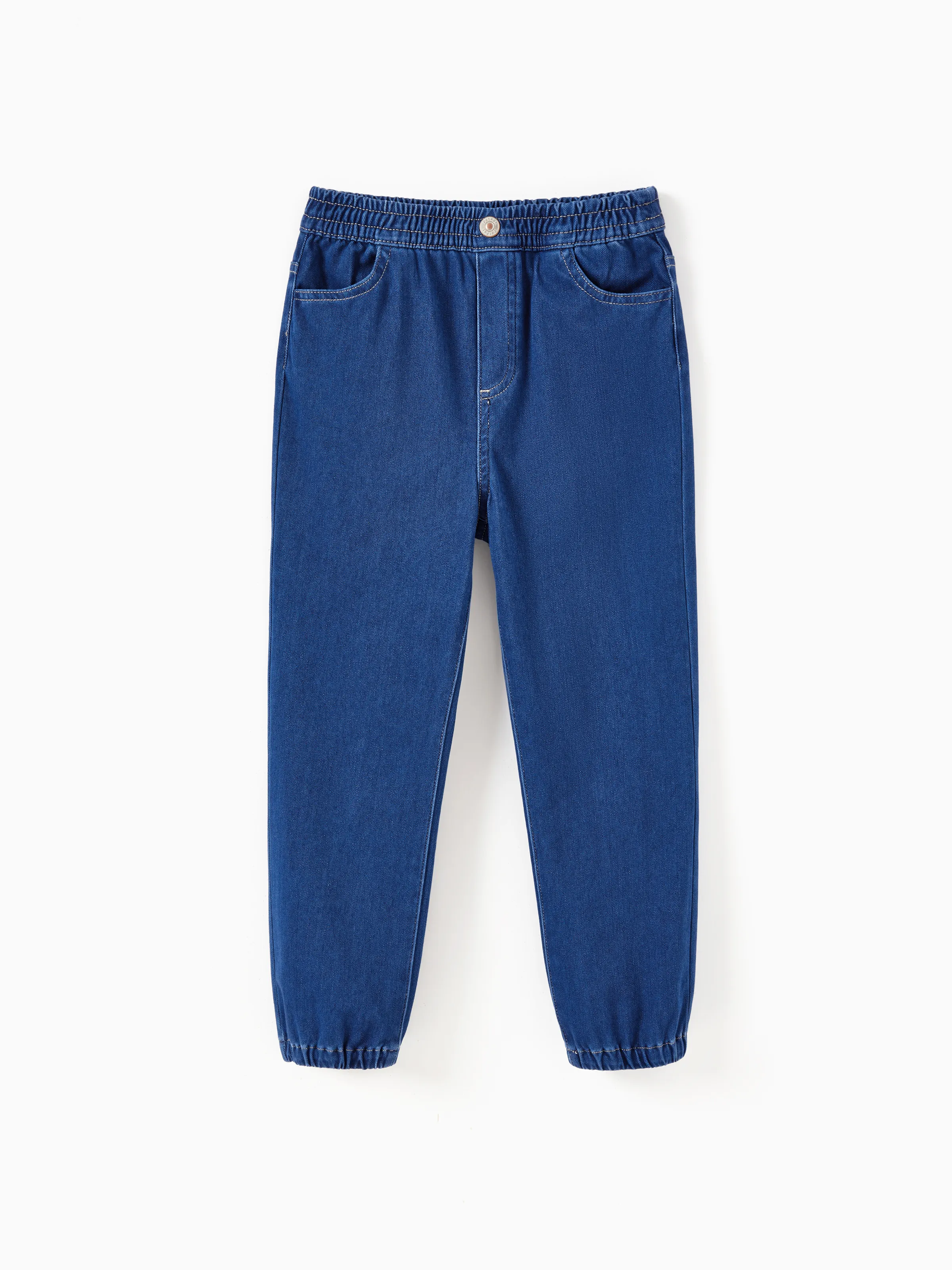 Kids Elastic Waist Denim Pants Soft Stretch Comfortable Everyday Jeans with Pockets Deep Blue - Image 7