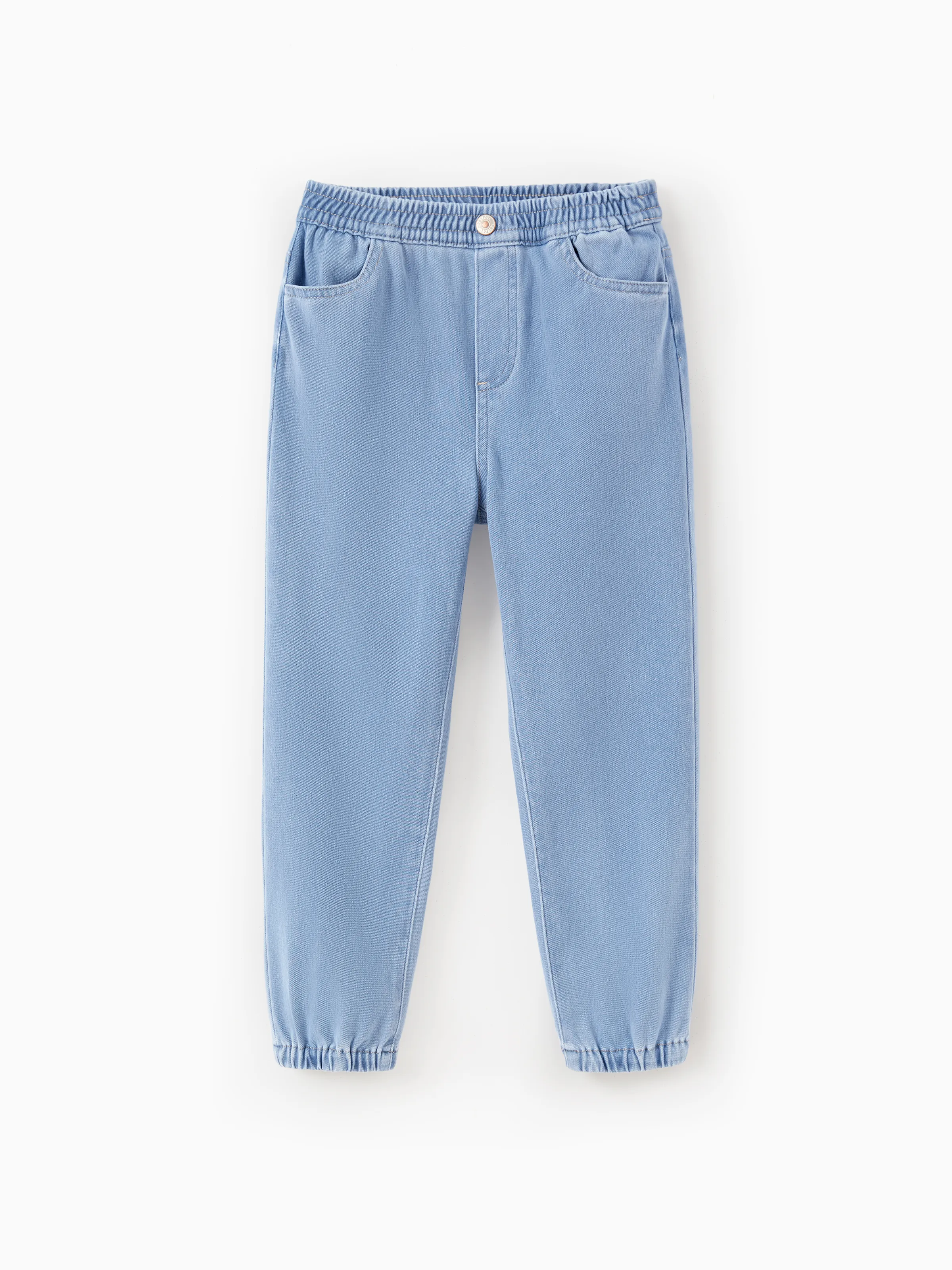 Kids Elastic Waist Denim Pants Soft Stretch Comfortable Everyday Jeans with Pockets Light Blue - Image 5