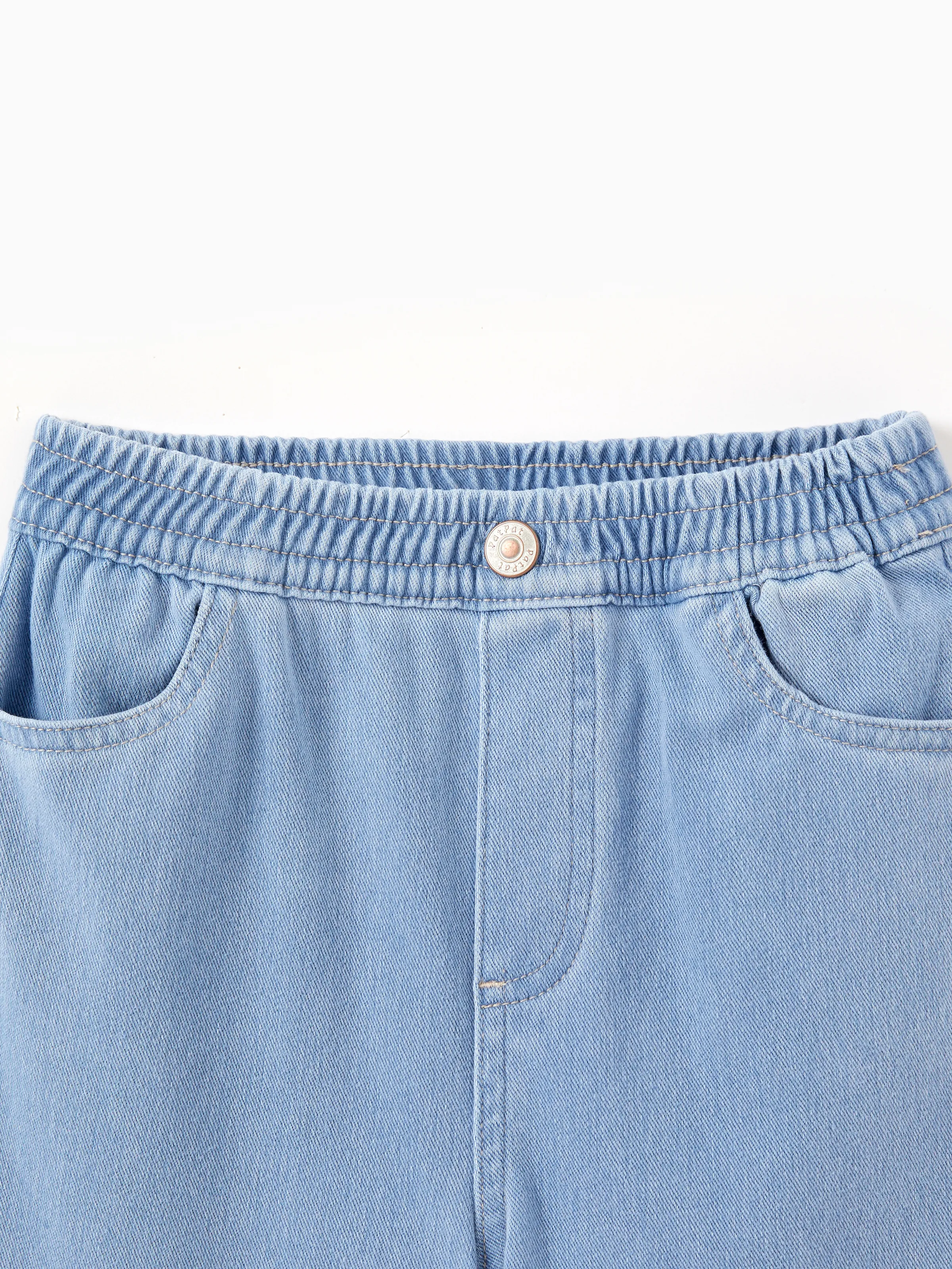 Kids Elastic Waist Denim Pants Soft Stretch Comfortable Everyday Jeans with Pockets Light Blue - Image 7
