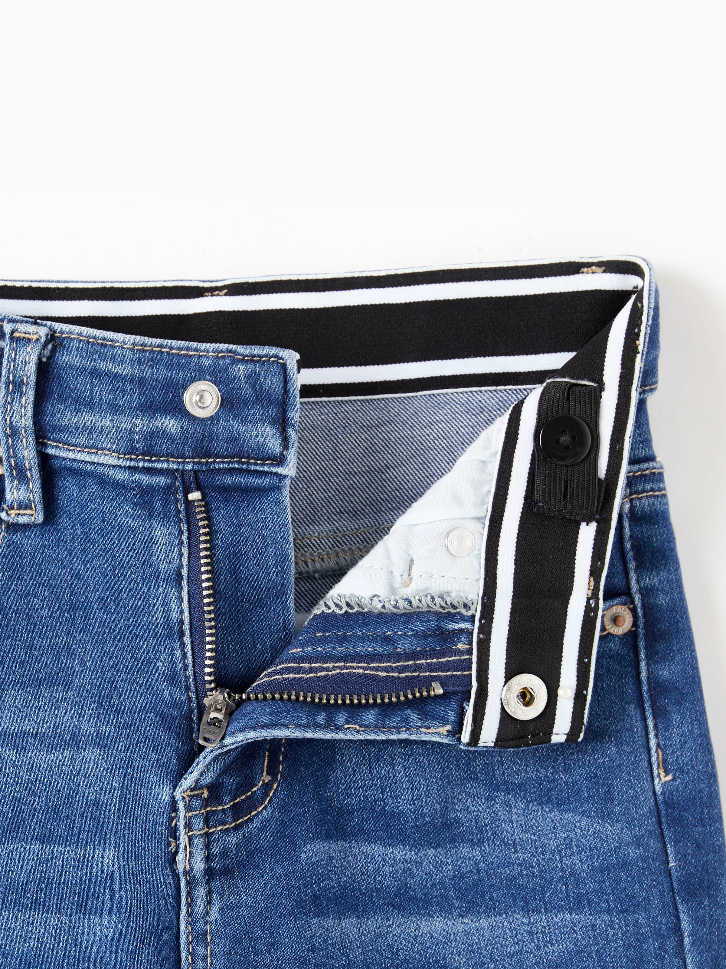 Kids Pull On Elastic Waist Denim Jeans Soft Stretch Comfortable Everyday Pants with Pockets Blue - Image 9