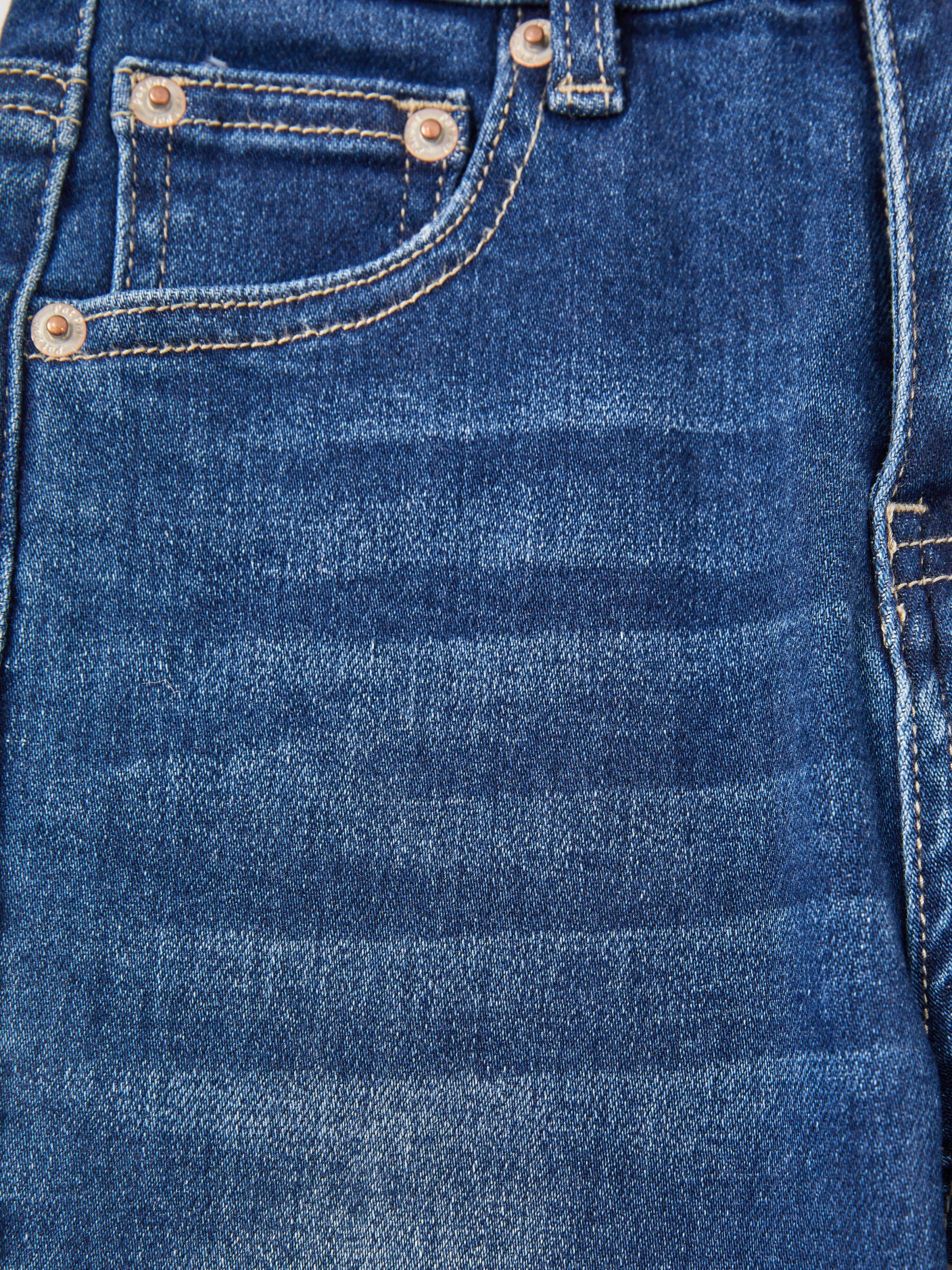 Kids Pull On Elastic Waist Denim Jeans Soft Stretch Comfortable Everyday Pants with Pockets Deep Blue - Image 13