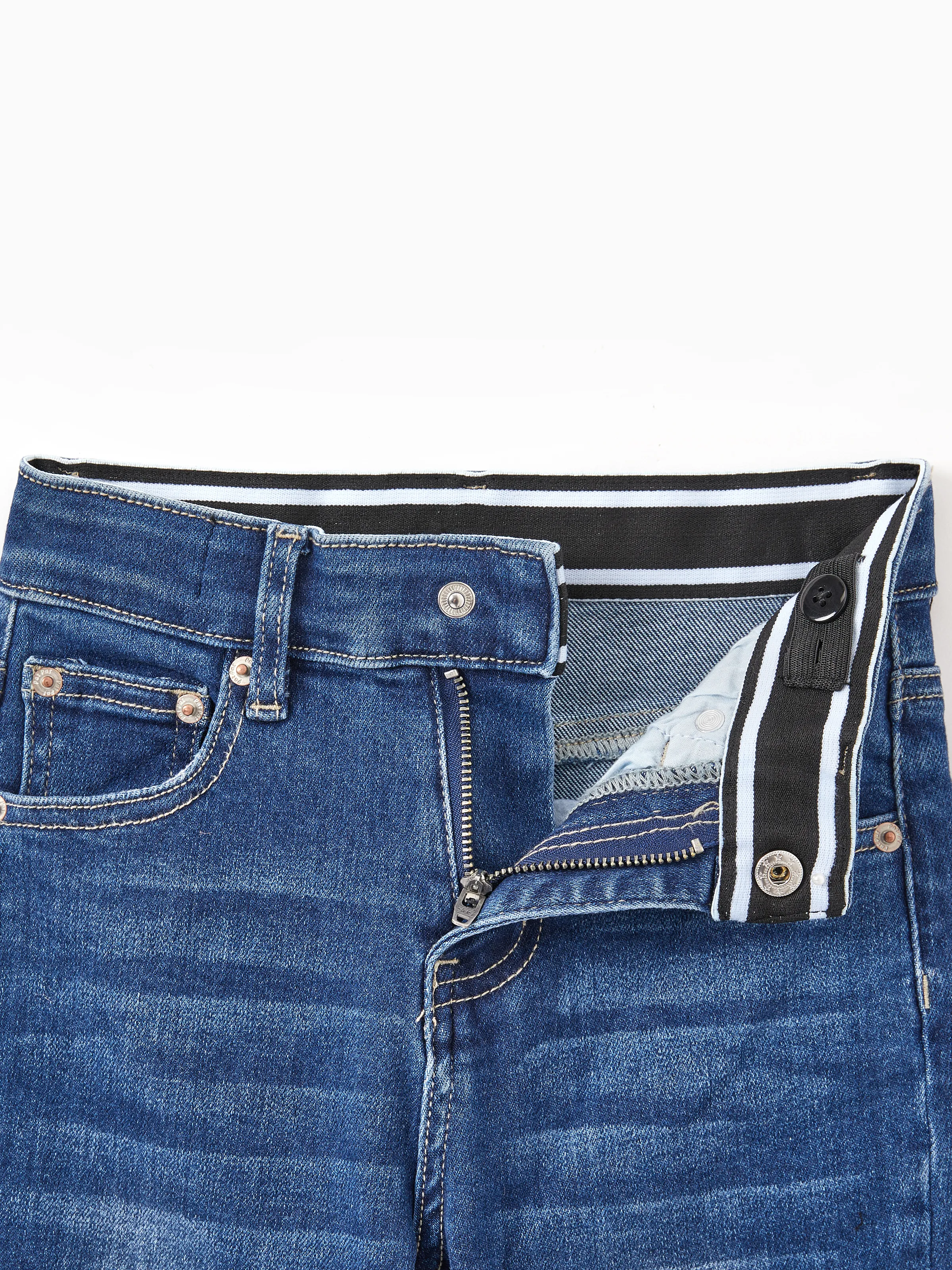 Kids Pull On Elastic Waist Denim Jeans Soft Stretch Comfortable Everyday Pants with Pockets Deep Blue - Image 9