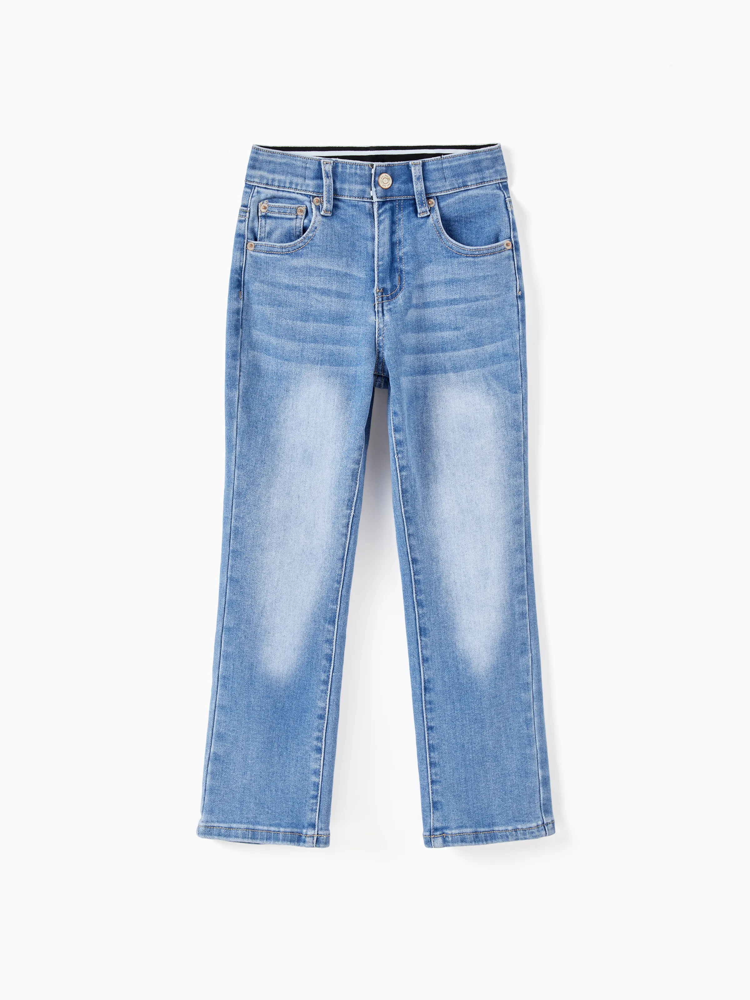Kids Pull On Elastic Waist Denim Jeans Soft Stretch Comfortable Everyday Pants with Pockets Light Blue - Image 3