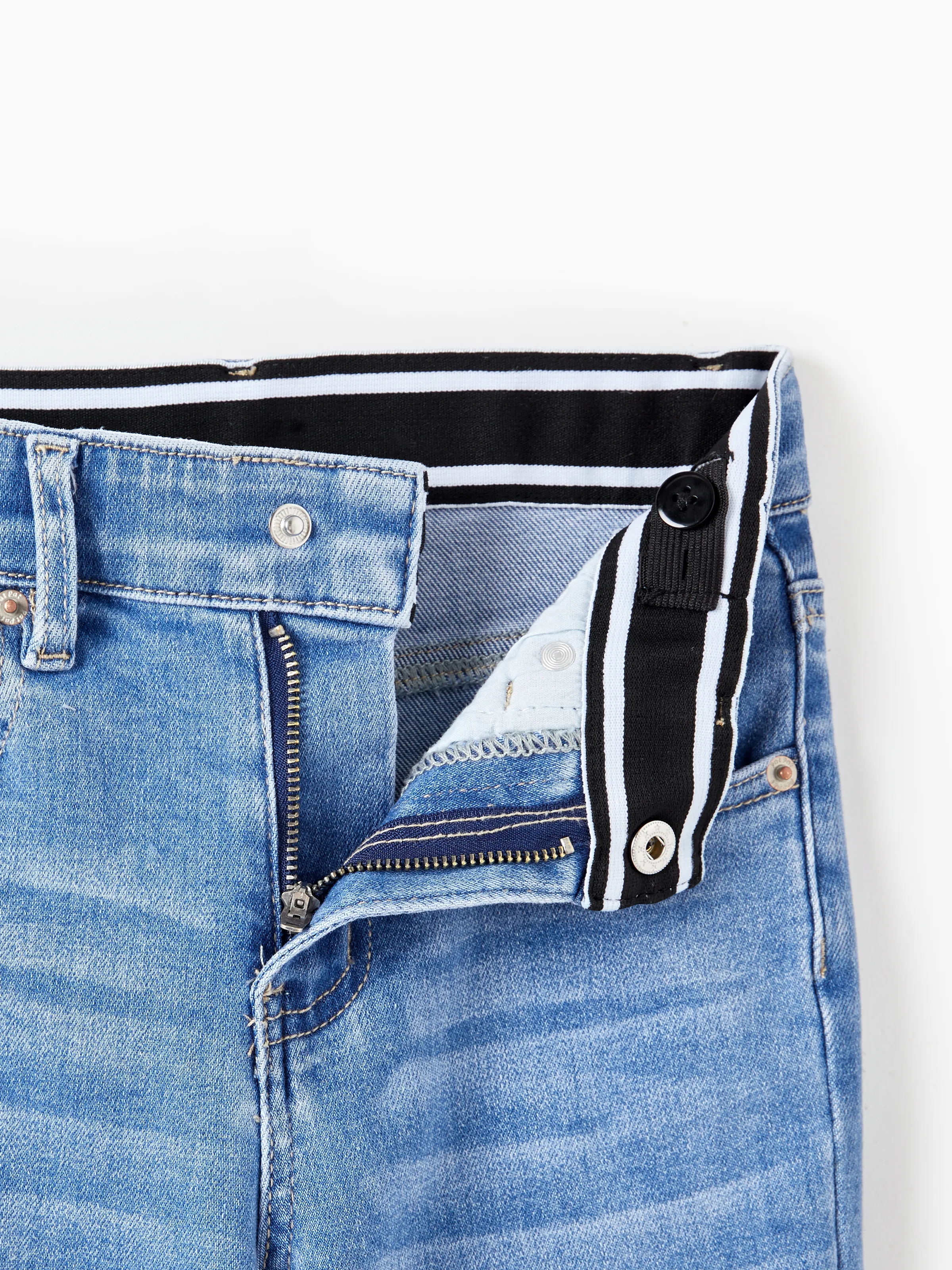 Kids Pull On Elastic Waist Denim Jeans Soft Stretch Comfortable Everyday Pants with Pockets Light Blue - Image 8