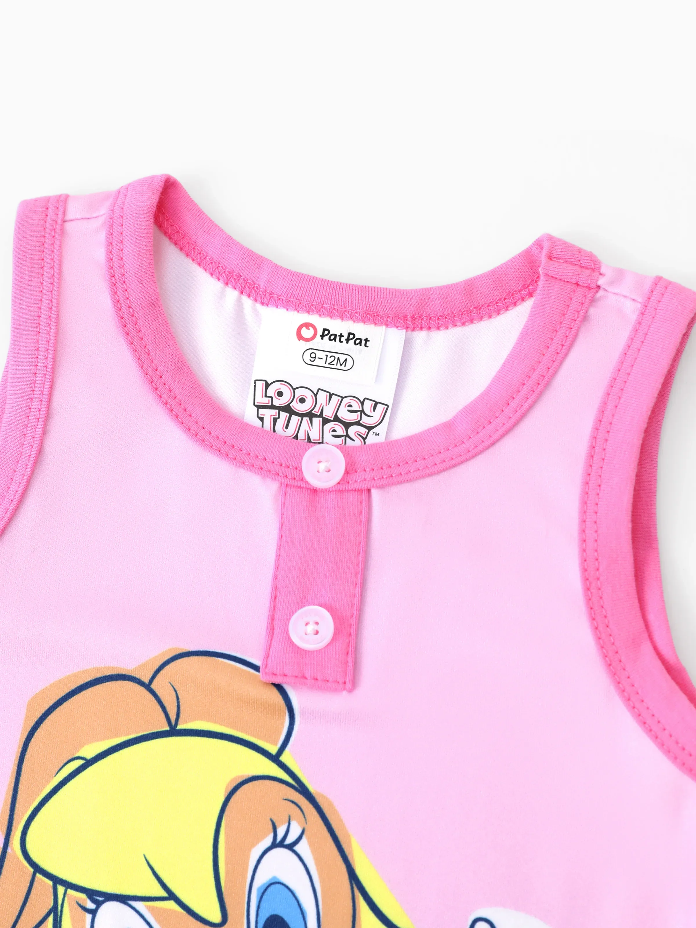 Looney Tunes Baby Girl 1pc Character Striped Print Sleeveless Jumpsuit Pink - Image 3