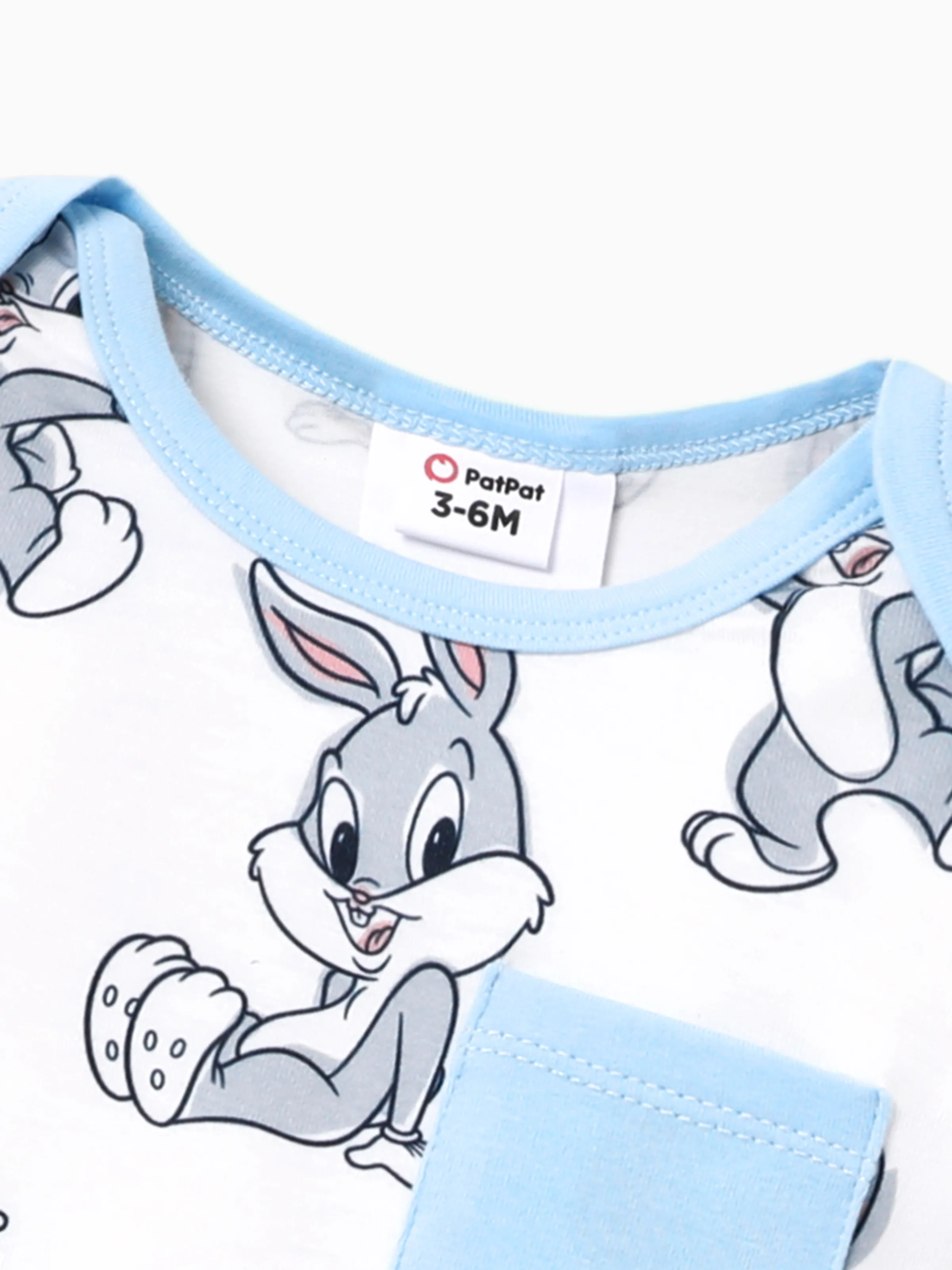 Looney Tunes Baby Boy/Girl Character Print Long-sleeve Bodysuit and Pant Sets Light Blue - Image 3