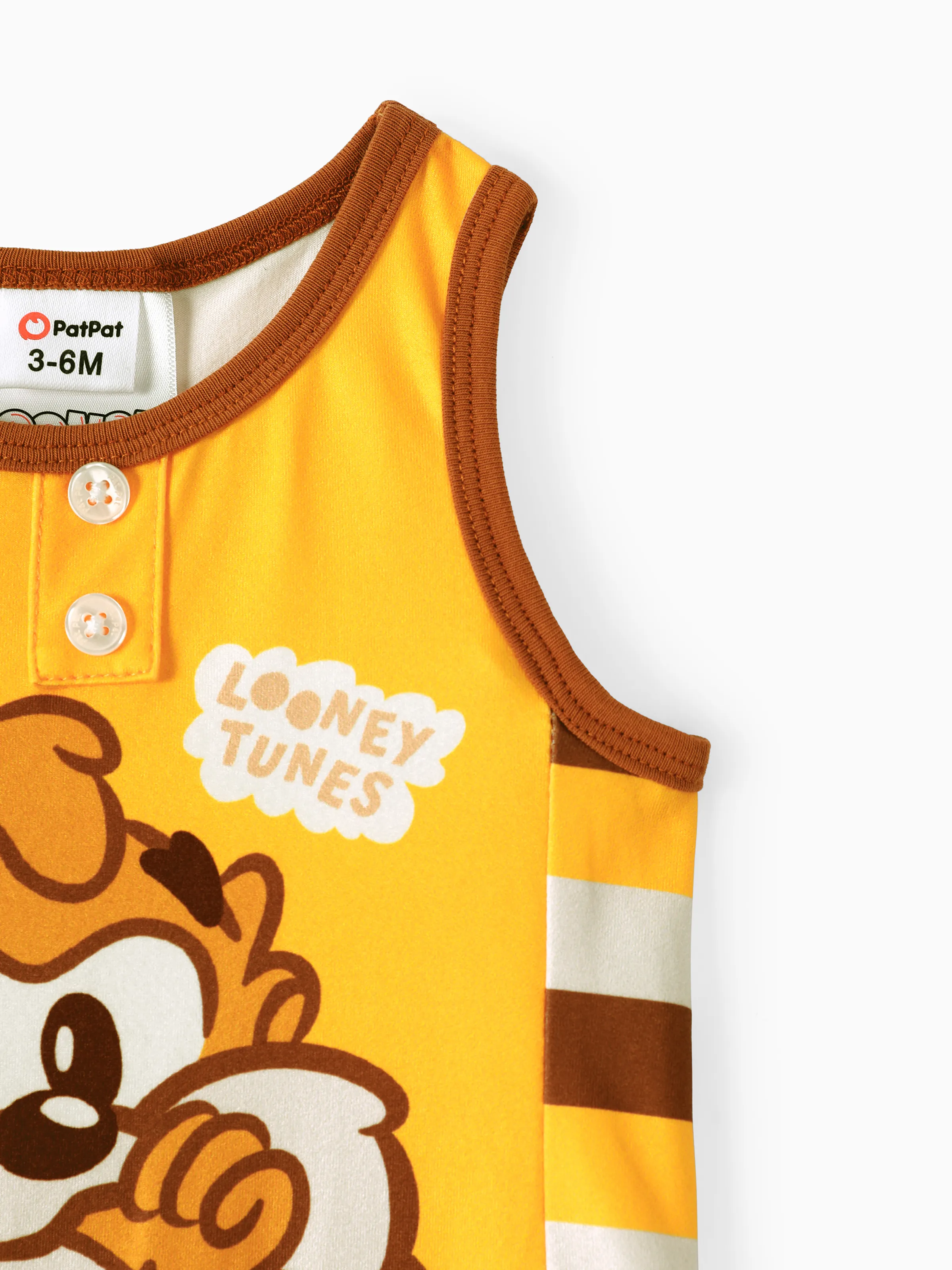 Looney Tunes Baby Boy Stripe and Character Print Sleeveless Jumpsuit Brown - Image 5