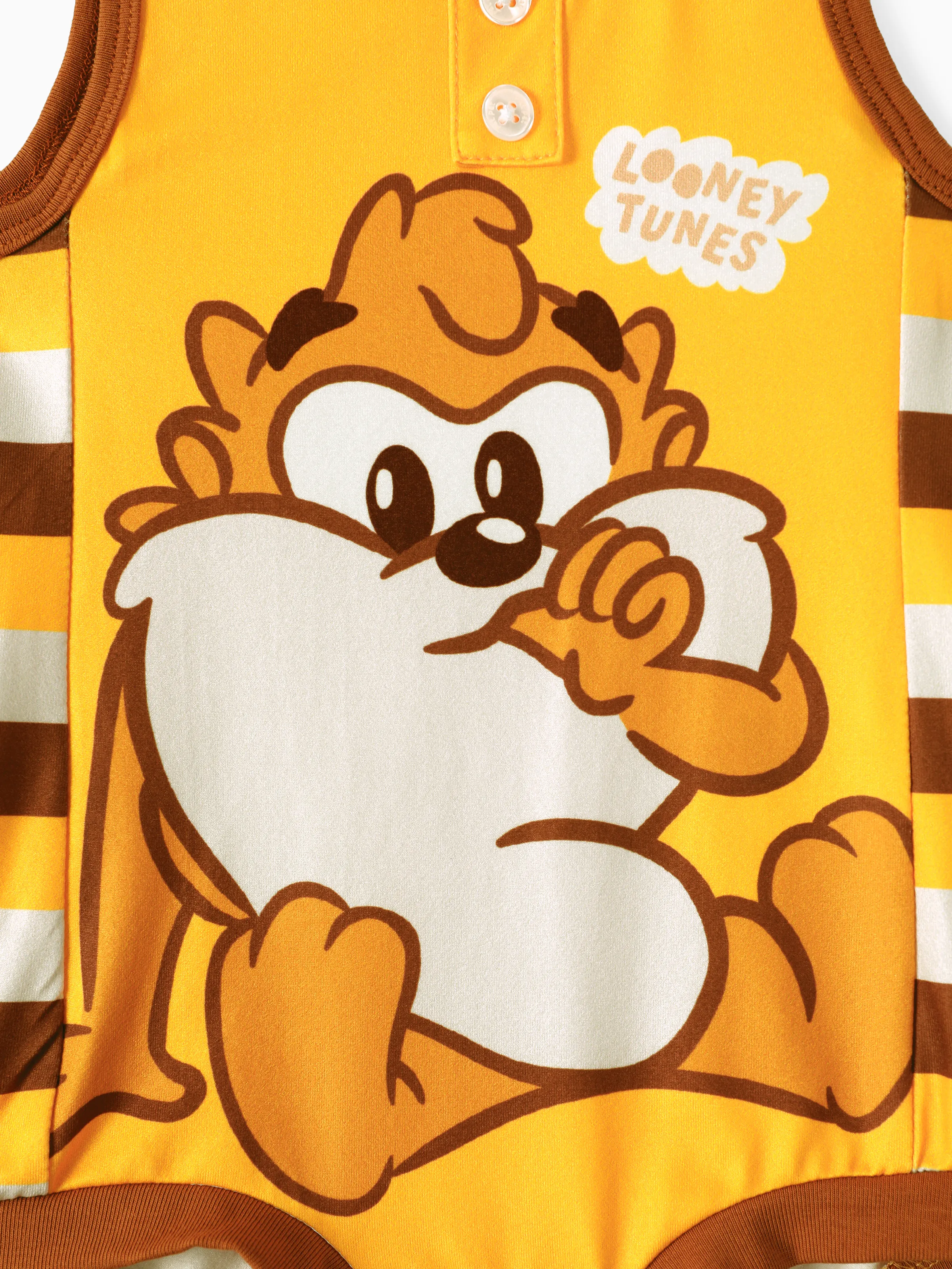 Looney Tunes Baby Boy Stripe and Character Print Sleeveless Jumpsuit Brown - Image 7