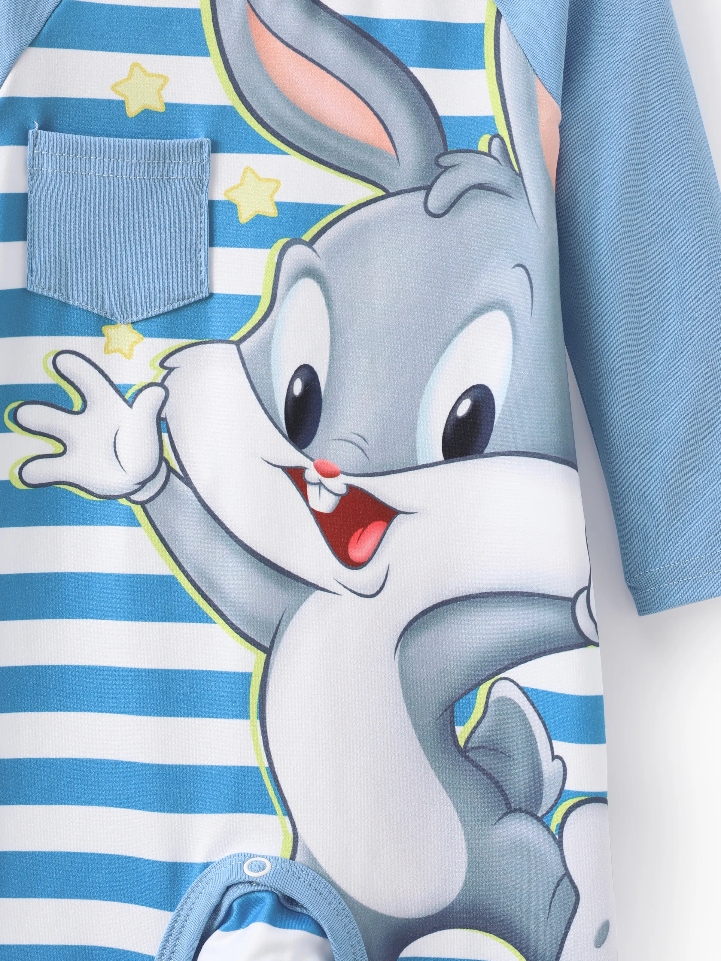 Looney Tunes Baby Girl/Boy 1pc Long-sleeve Striped Jumpsuit Sky blue - Image 3