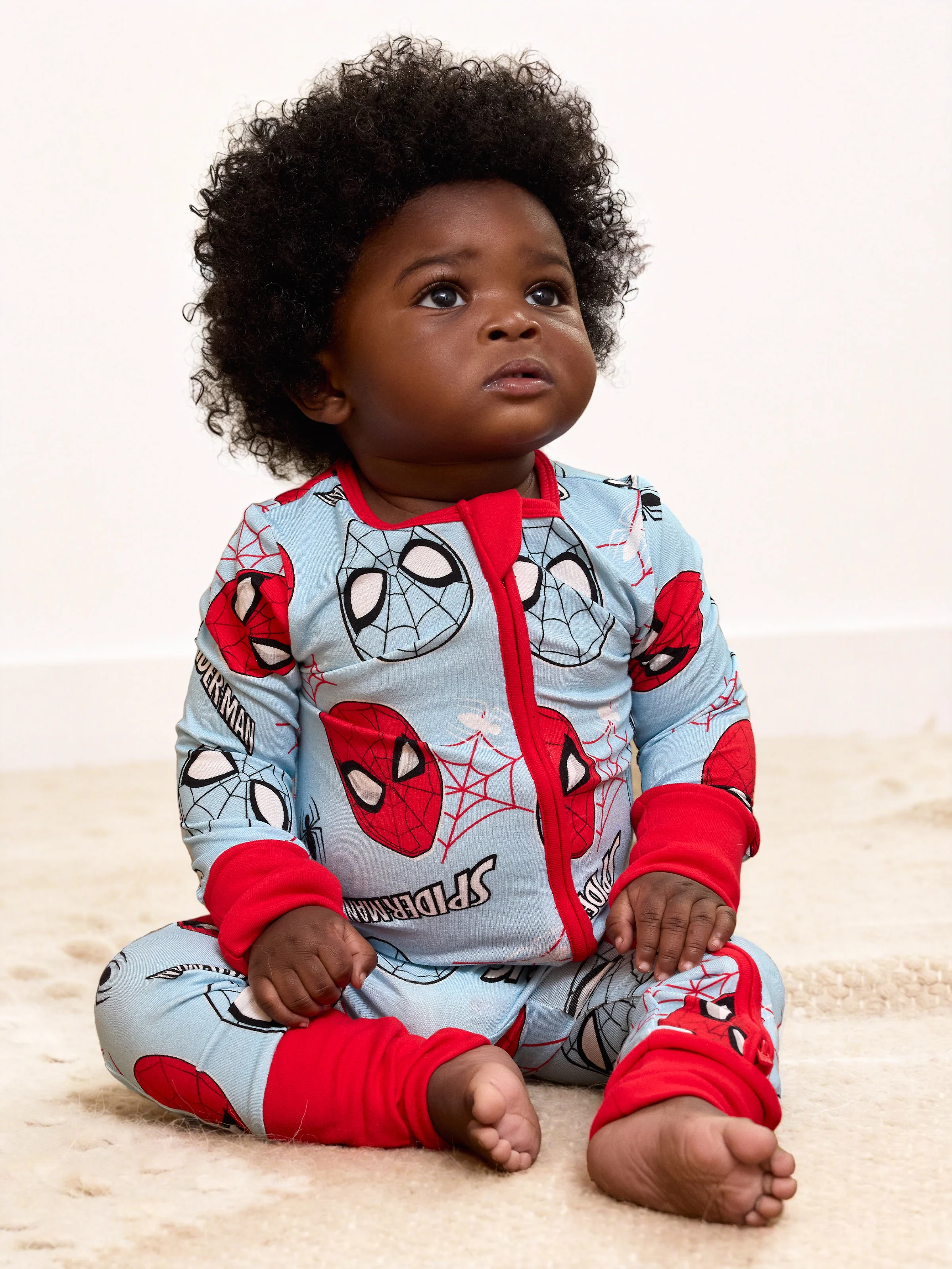 Marvel Bamboo Baby Boy/Girl Spider-Man 2-Way Zip Onesies Anti Slip Long-sleeve Footie Blue - Image 3