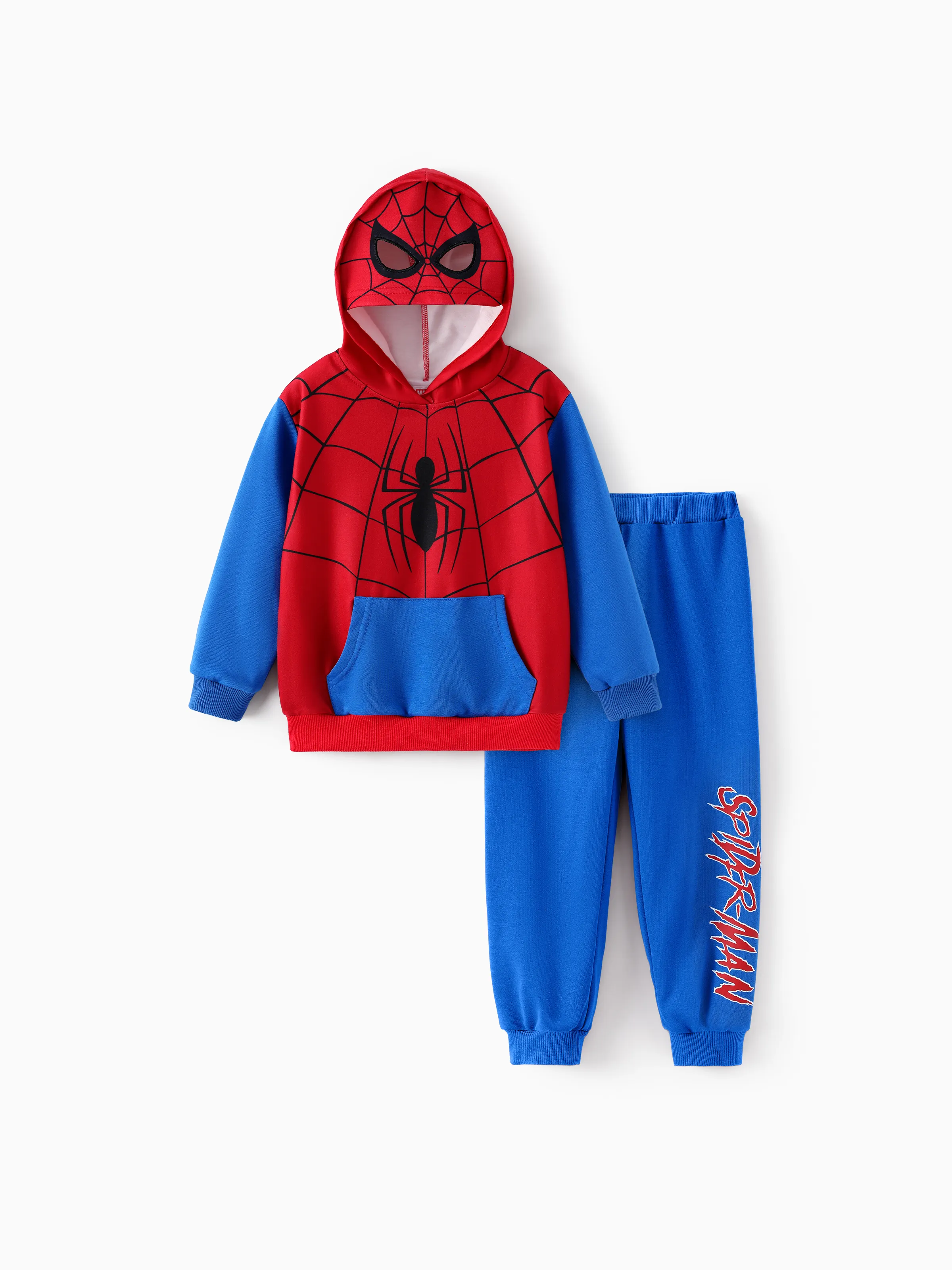 Marvel Toddler/ Kid Boy 2pcs Spider-Man Costume Sweatshirt and Pants Set with Built-in Mask Blue - Image 3