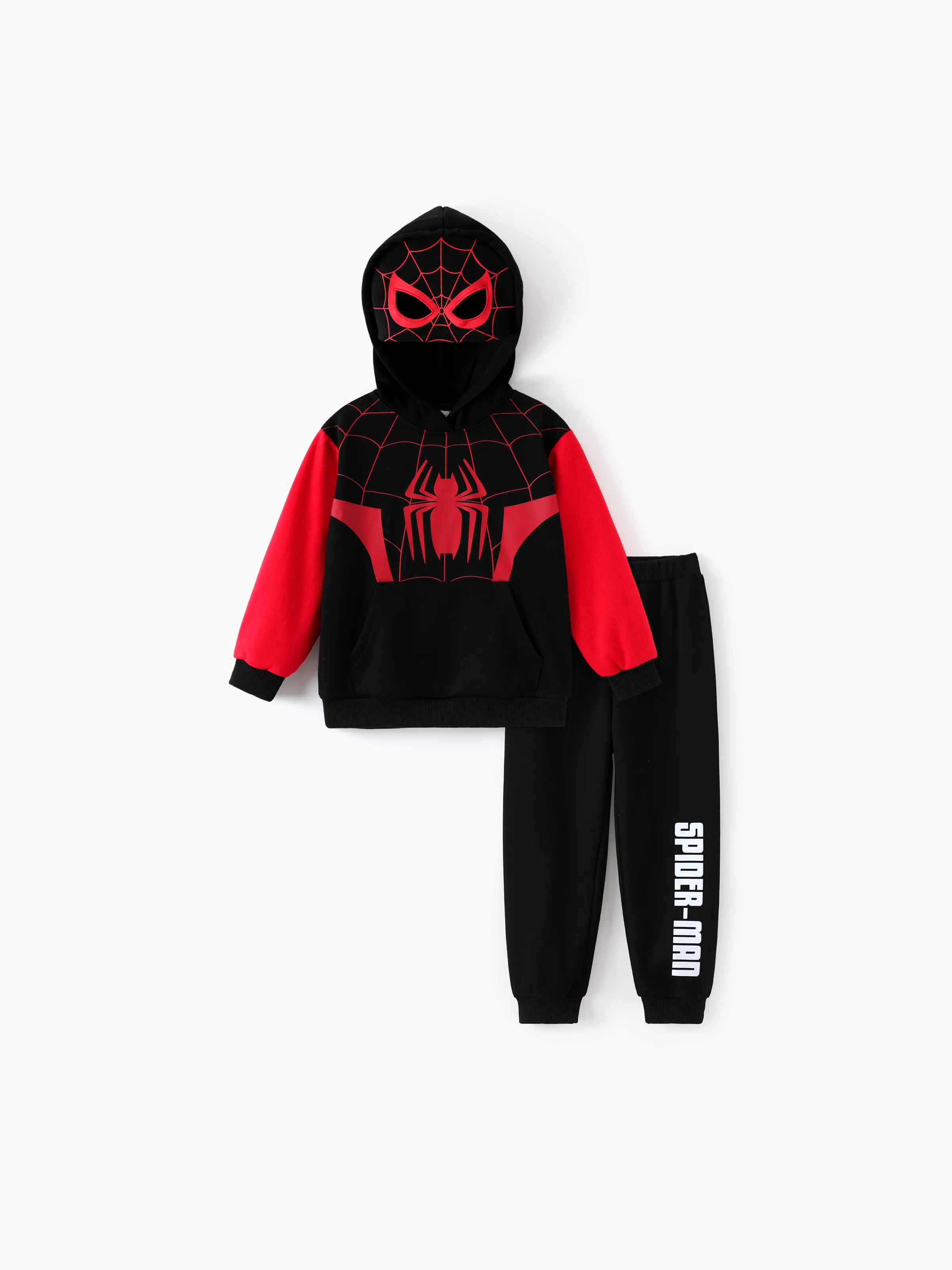 Marvel Toddler/ Kid Boy 2pcs Spider-Man Costume Sweatshirt and Pants Set with Built-in Mask Red - Image 3