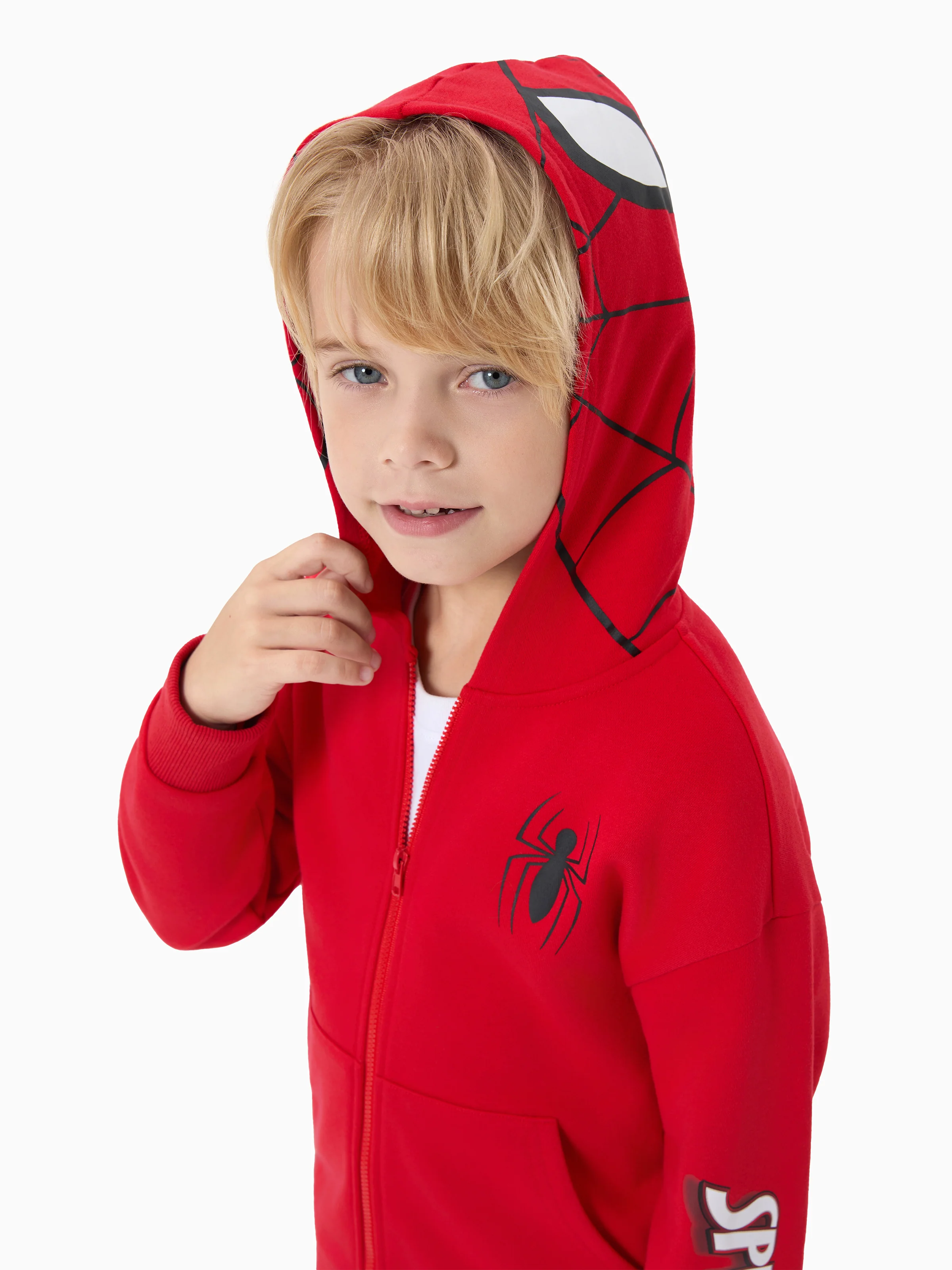 Marvel Toddler/Kids Boy Spider-Man Mask Pattern Zipper Kangaroo Pocket hooded Jacket Red - Image 5