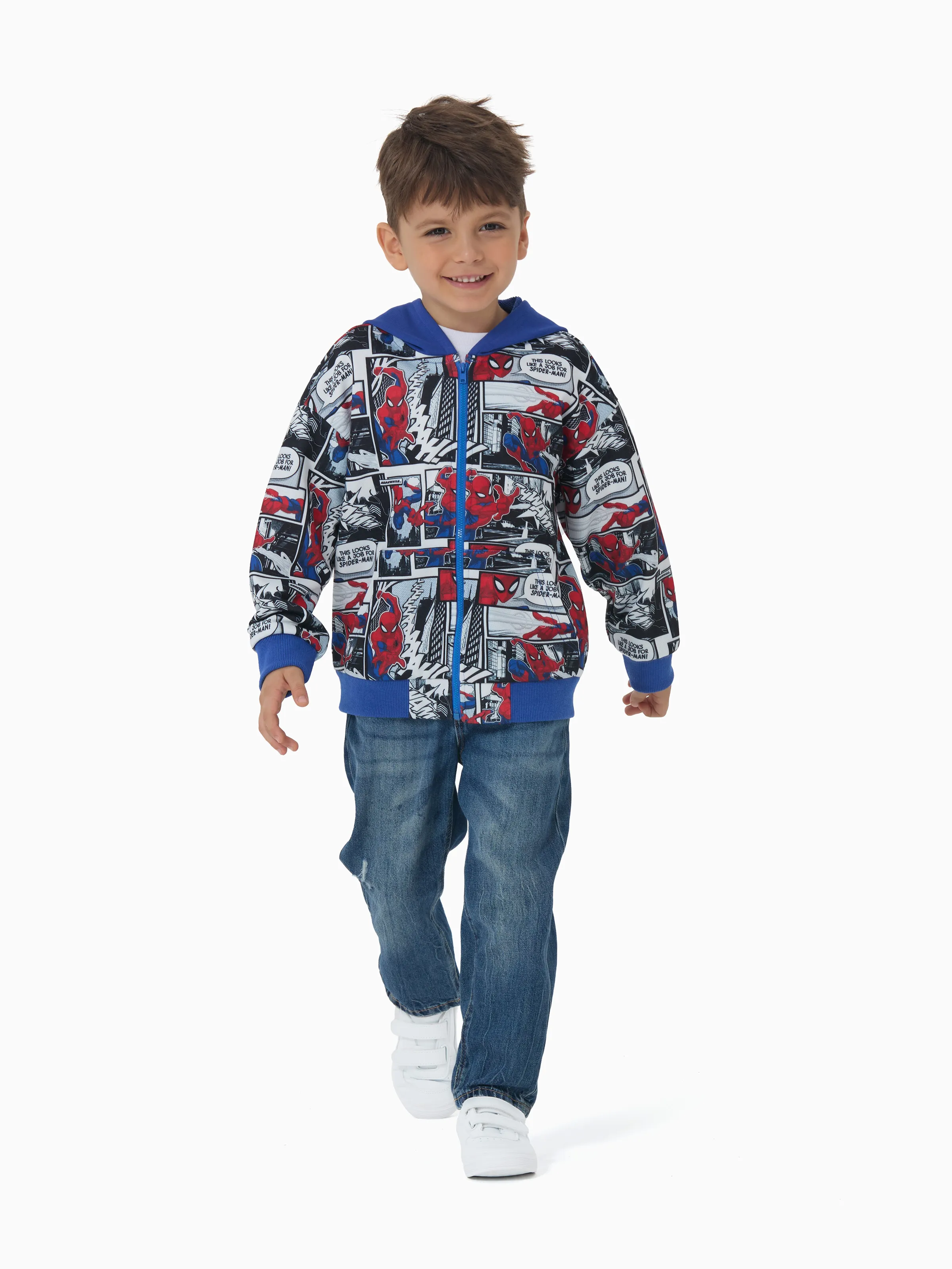 Marvel Toddler/Kids Boy Spider-Man Zipper Kangaroo Pocket hooded Jacket Blue - Image 4