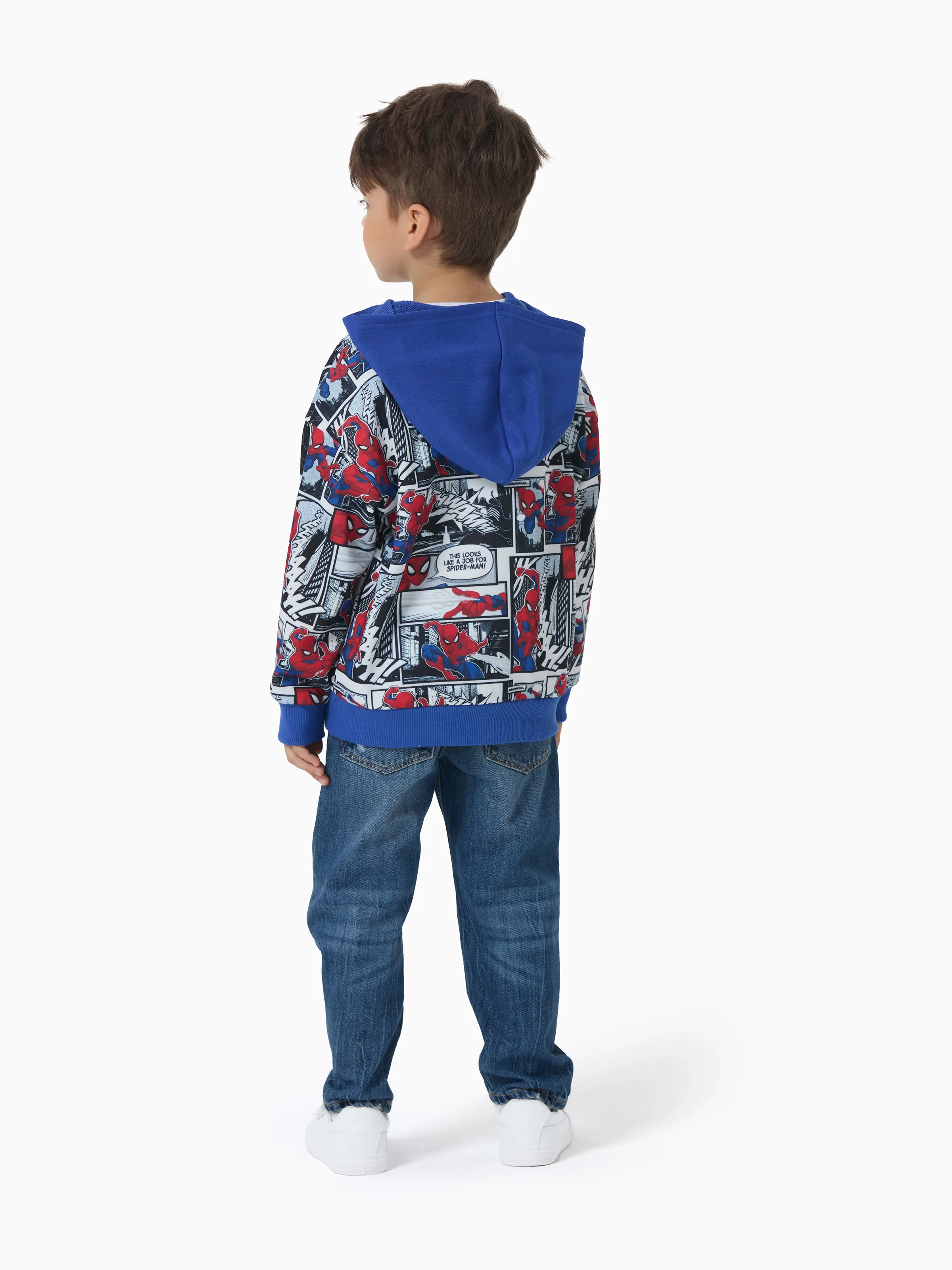 Marvel Toddler/Kids Boy Spider-Man Zipper Kangaroo Pocket hooded Jacket Blue - Image 5