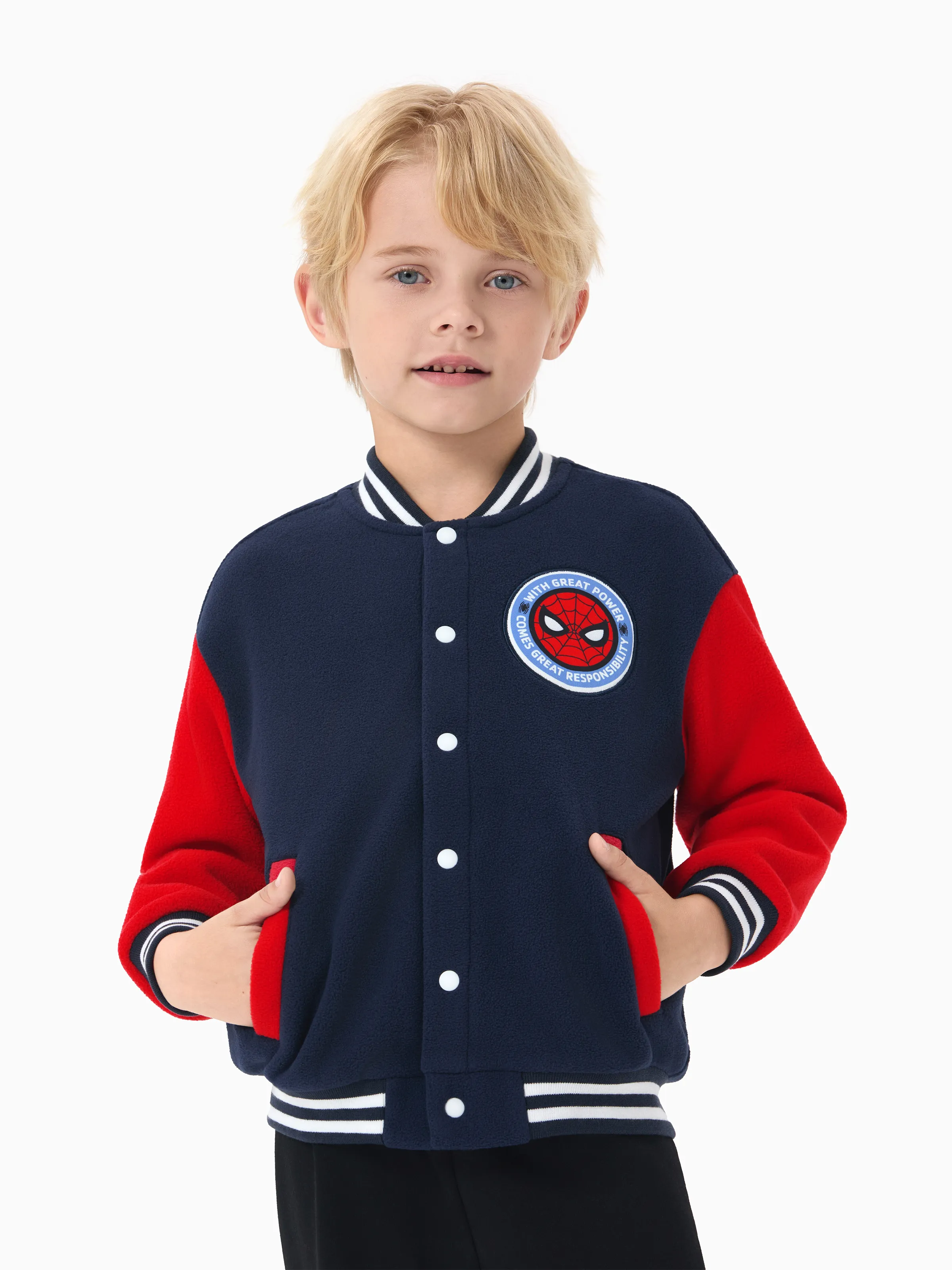 Marvel Toddler/Kids Boy Spiderman Colorblock Character Graphic Bomber Jacket Deep Blue Deep Blue - Image 5