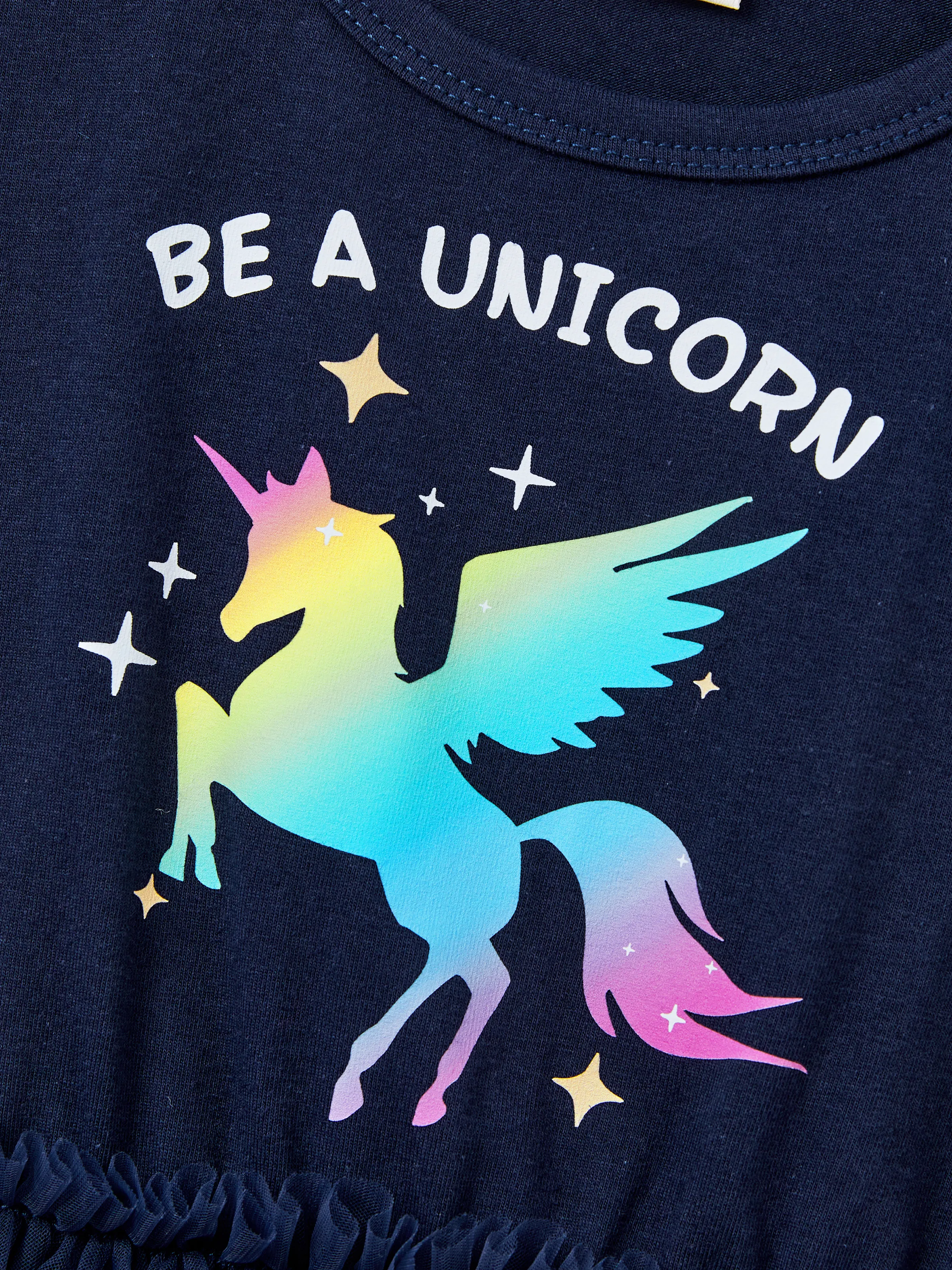 Matching Cotton Dresses for Mommy & Me Unicorn Print with Tulle Skirt for Girls, Knotted Dress for Mom, Perfect for Family Outings & Photos Deep Blue - Image 10
