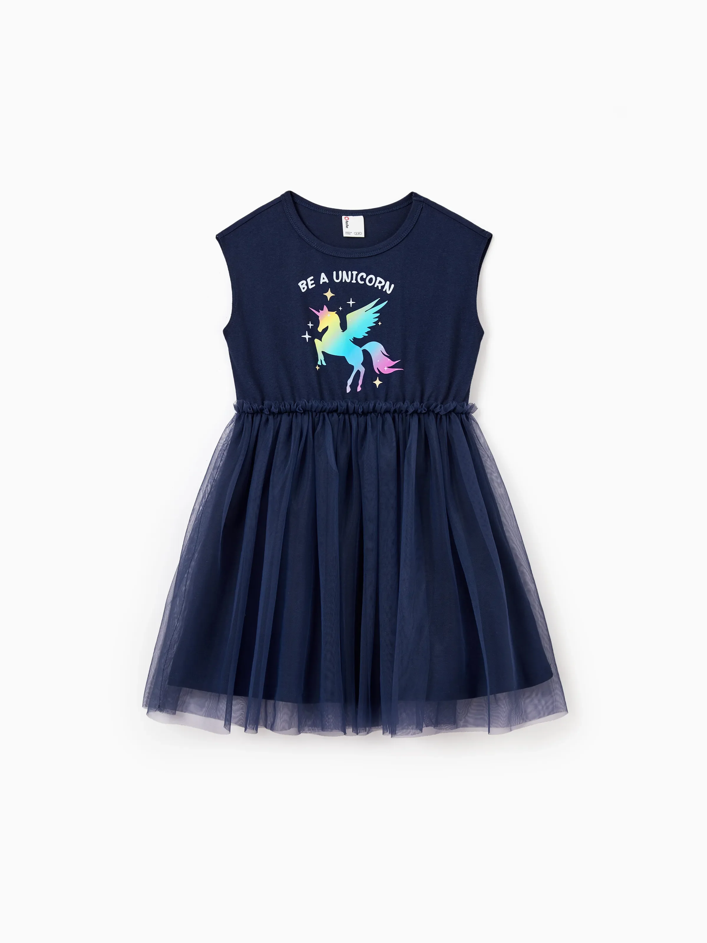 Matching Cotton Dresses for Mommy & Me Unicorn Print with Tulle Skirt for Girls, Knotted Dress for Mom, Perfect for Family Outings & Photos Deep Blue - Image 7