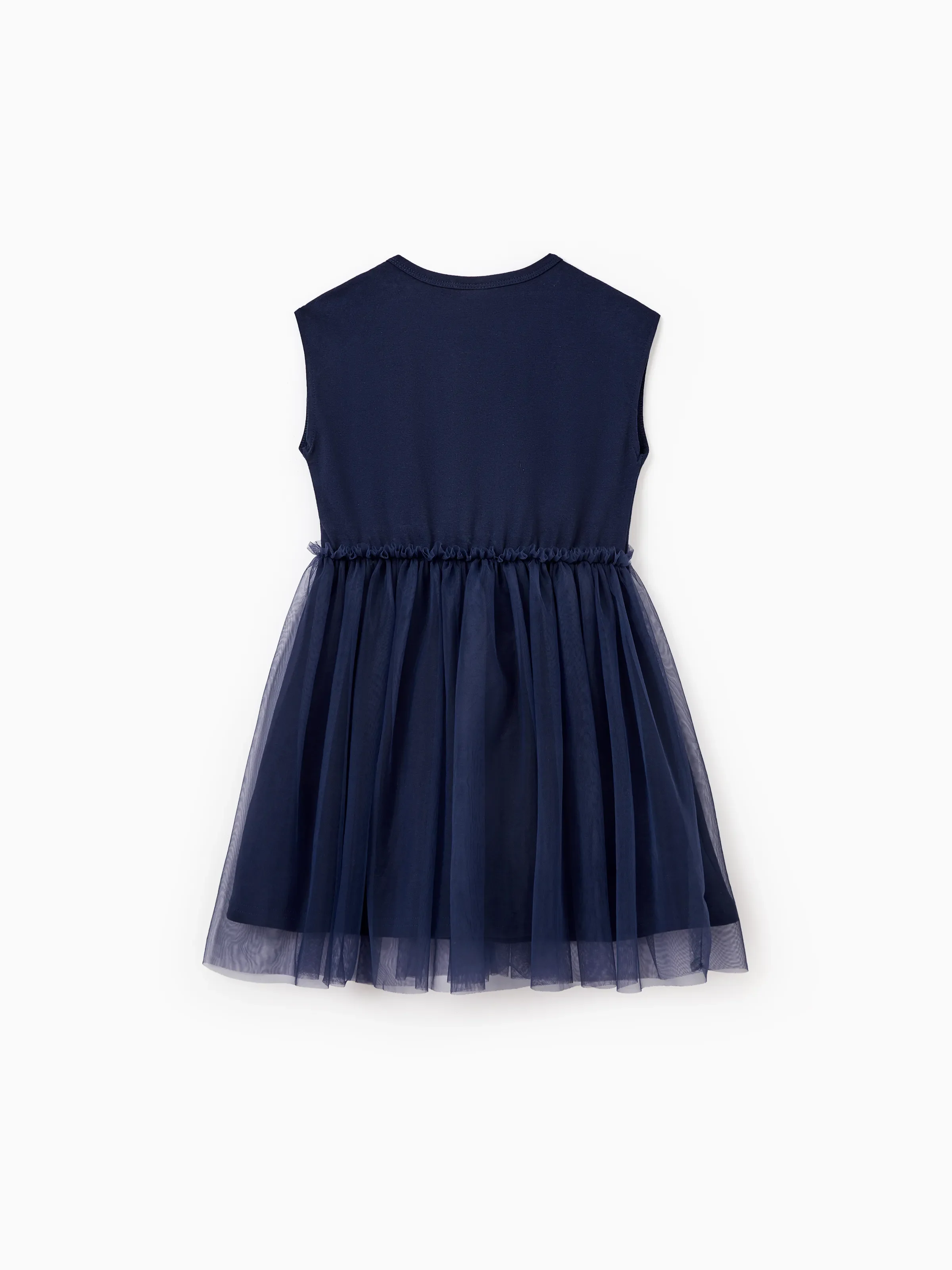 Toddler/Kid Girl Unicorn Print Cotton Knotted Dresses with Tulle Skirt for Girls, Perfect for Family Outings & Photos Deep Blue - Image 3