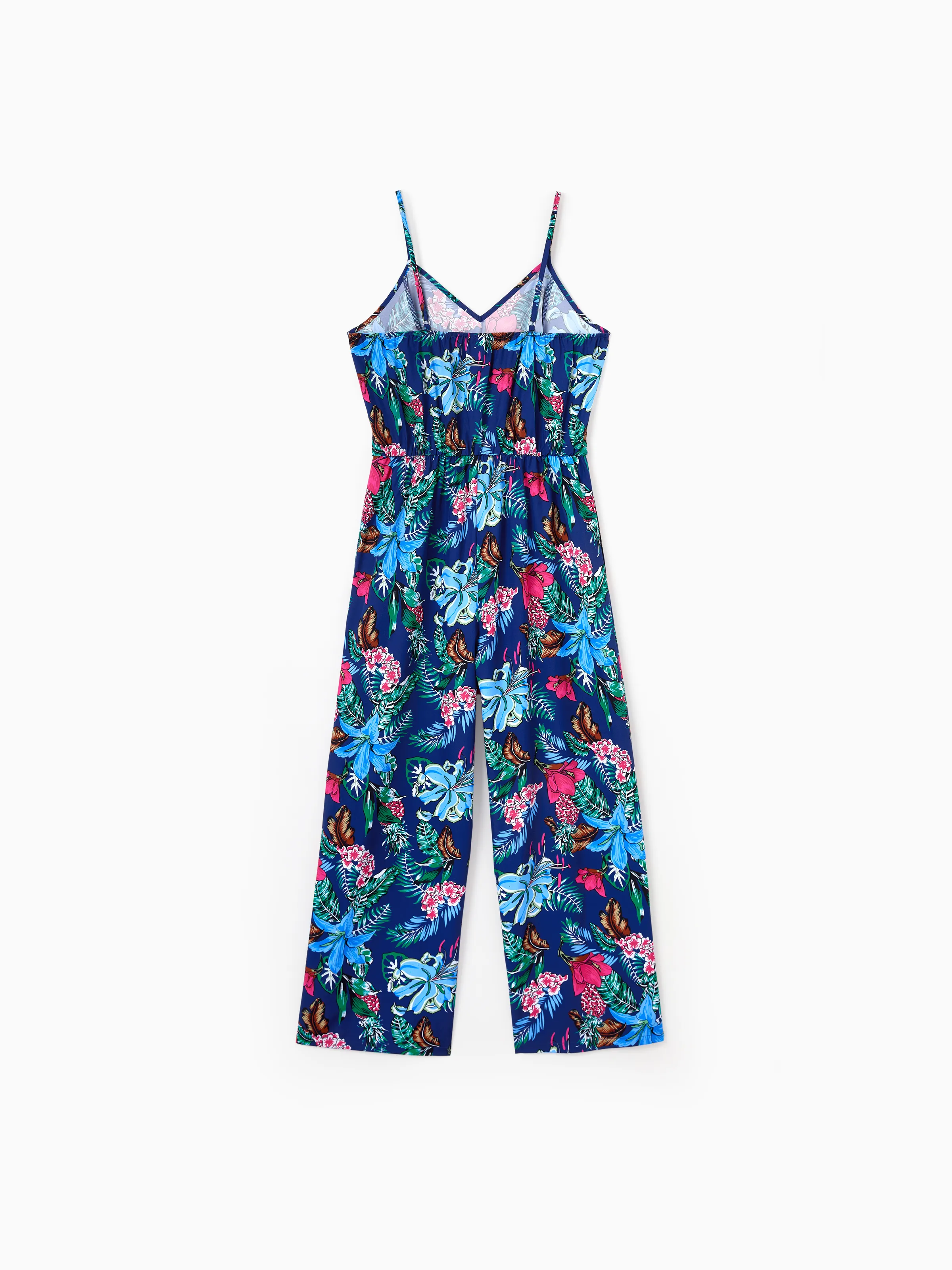 Matching Family Floral Print Sleeveless Cami Jumpsuit for Mommy & Me  Deep Blue - Image 3