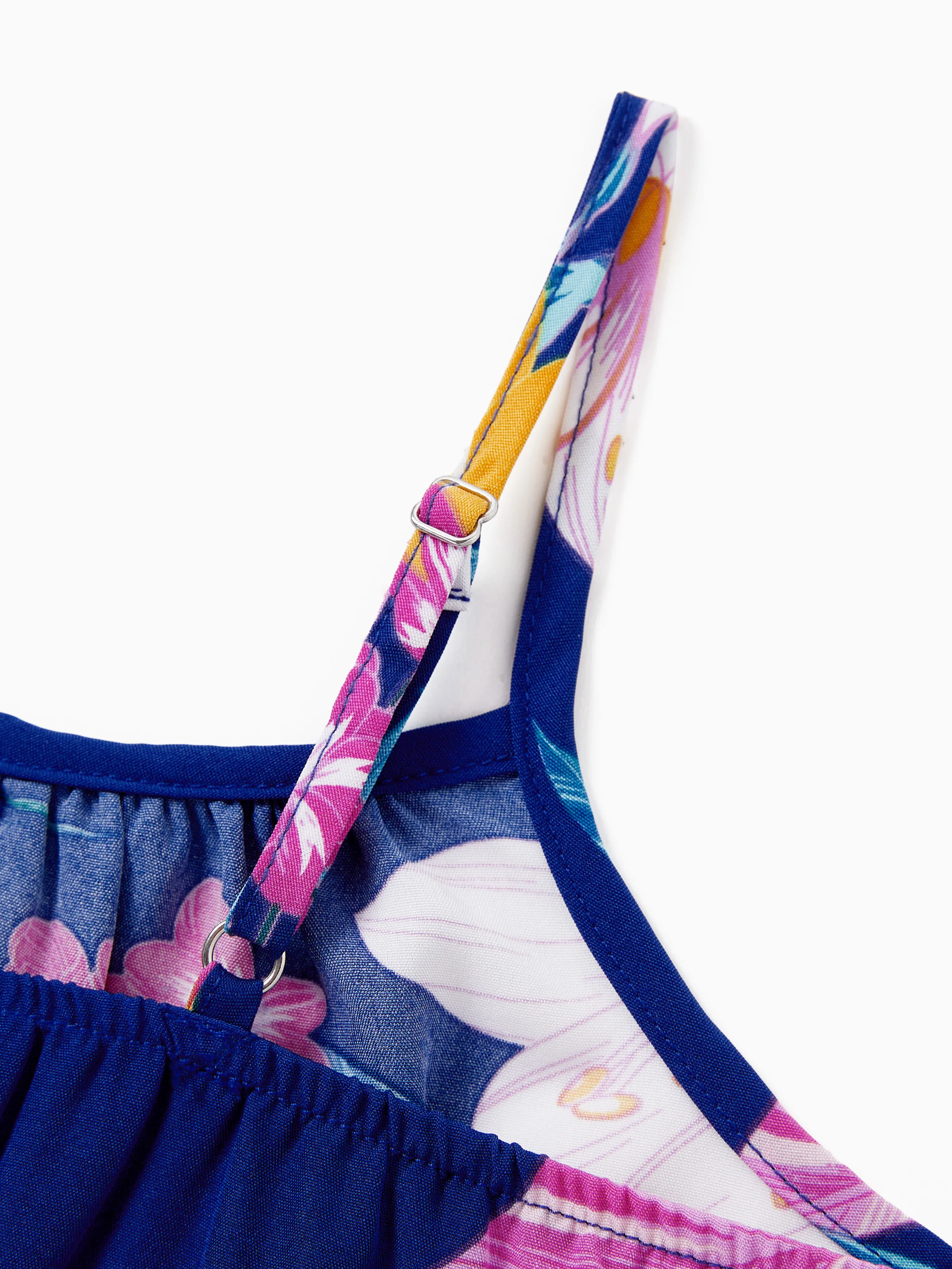 Matching Family Hawaiian Outfits Tropical Floral Print Strap Dress or Short-sleeve Shirts & Shorts Set Summer Beachwear Set for Vacation Deep Blue - Image 14