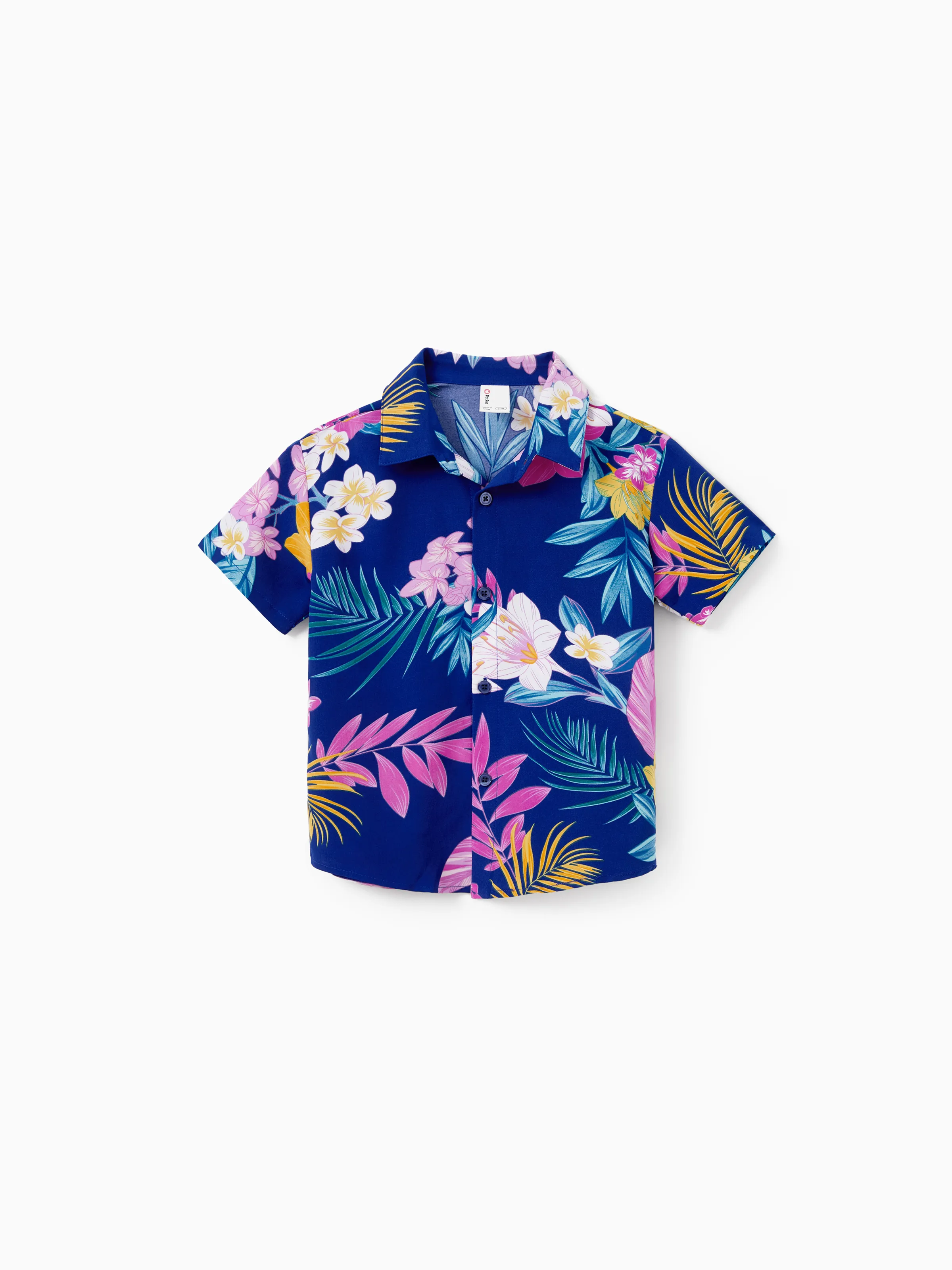 Matching Family Hawaiian Outfits Tropical Floral Print Strap Dress or Short-sleeve Shirts & Shorts Set Summer Beachwear Set for Vacation Deep Blue - Image 20