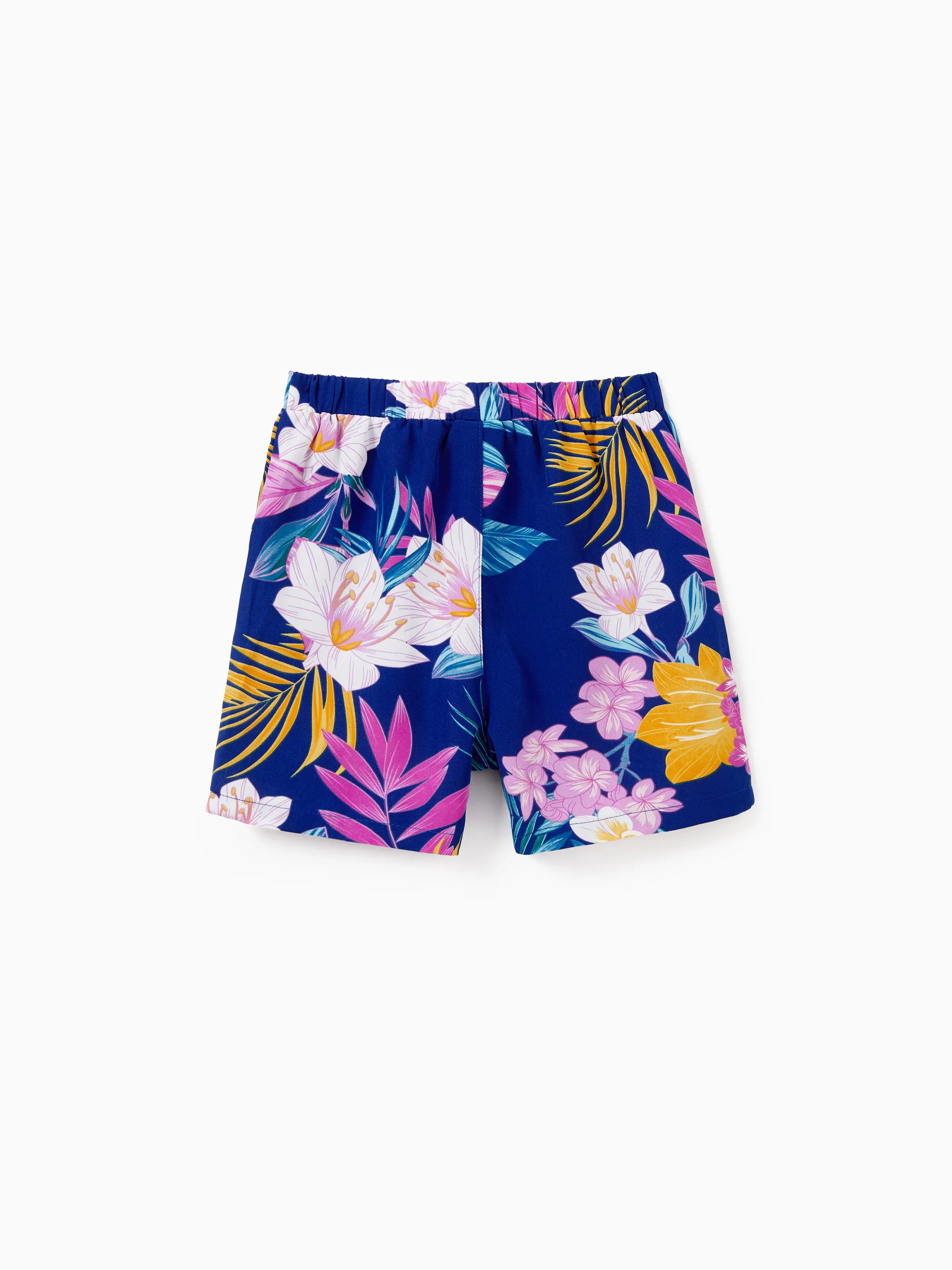 Matching Family Hawaiian Outfits Tropical Floral Print Strap Dress or Short-sleeve Shirts & Shorts Set Summer Beachwear Set for Vacation Deep Blue - Image 21