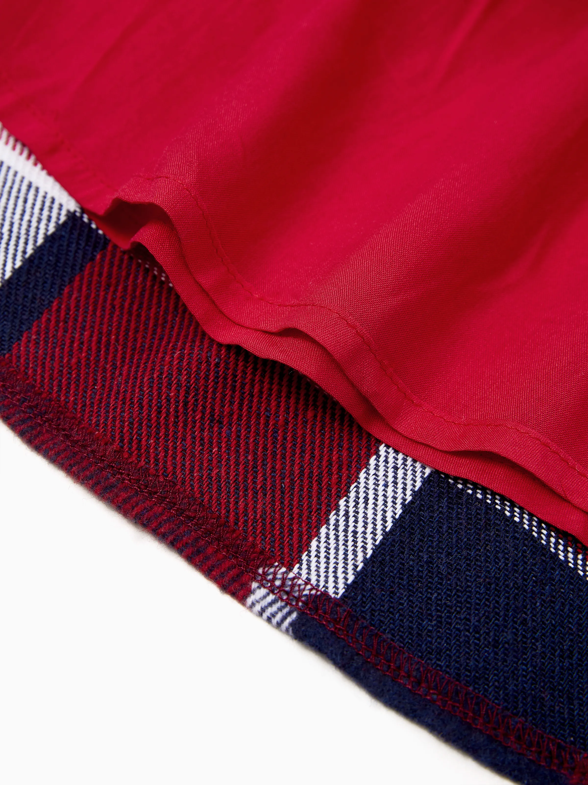 Matching Family Outfit Set Long-sleeve Shirt and Off Shoulder Long-sleeve Plaid Splicing Knitted Dress Burgundy - Image 7