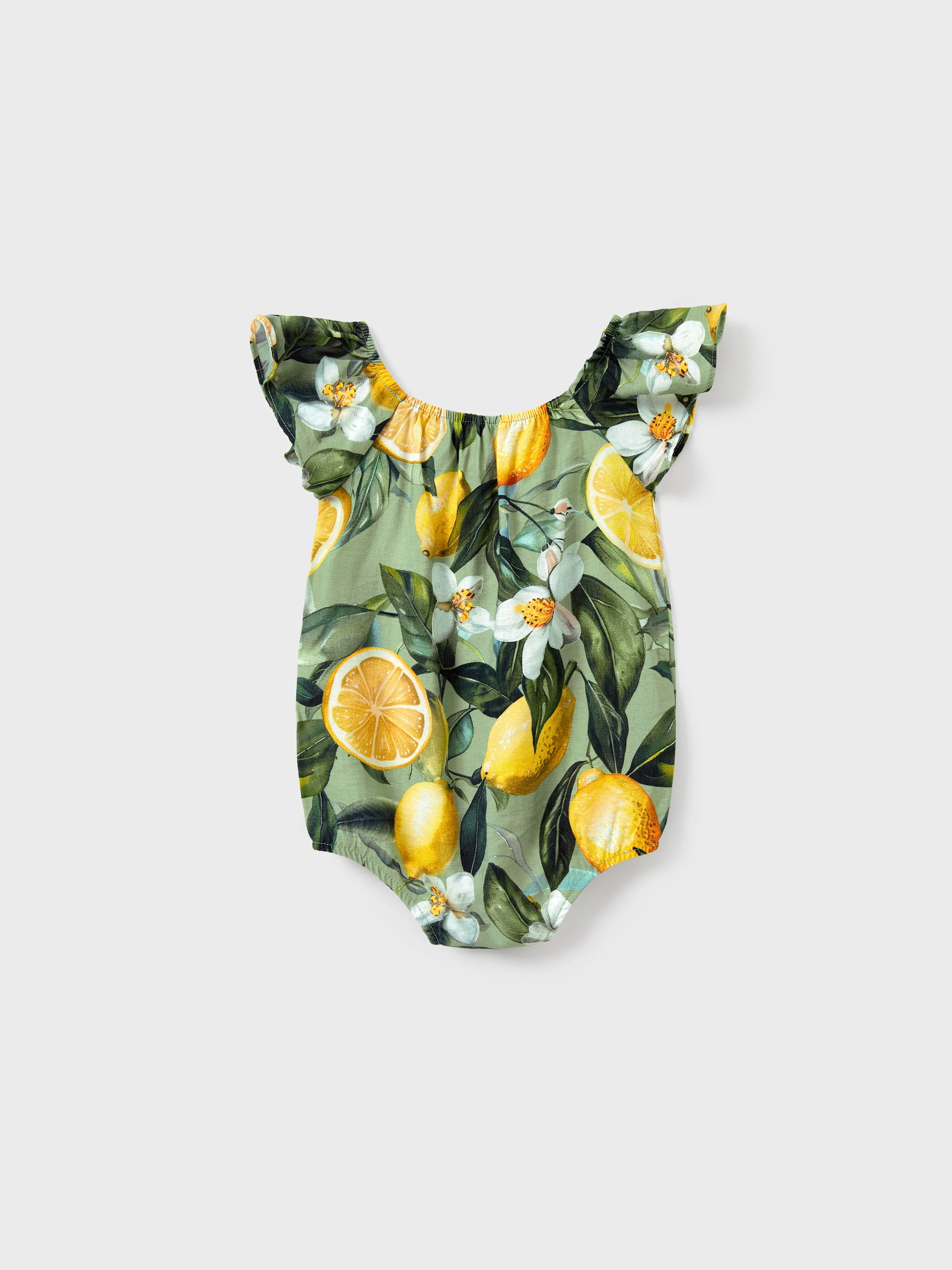 Matching Family Outfits Lemon Print Hawaiian Shirts & Summer Dresses Tropical Vacation Clothes for Men, Women & Kids Green - Image 17