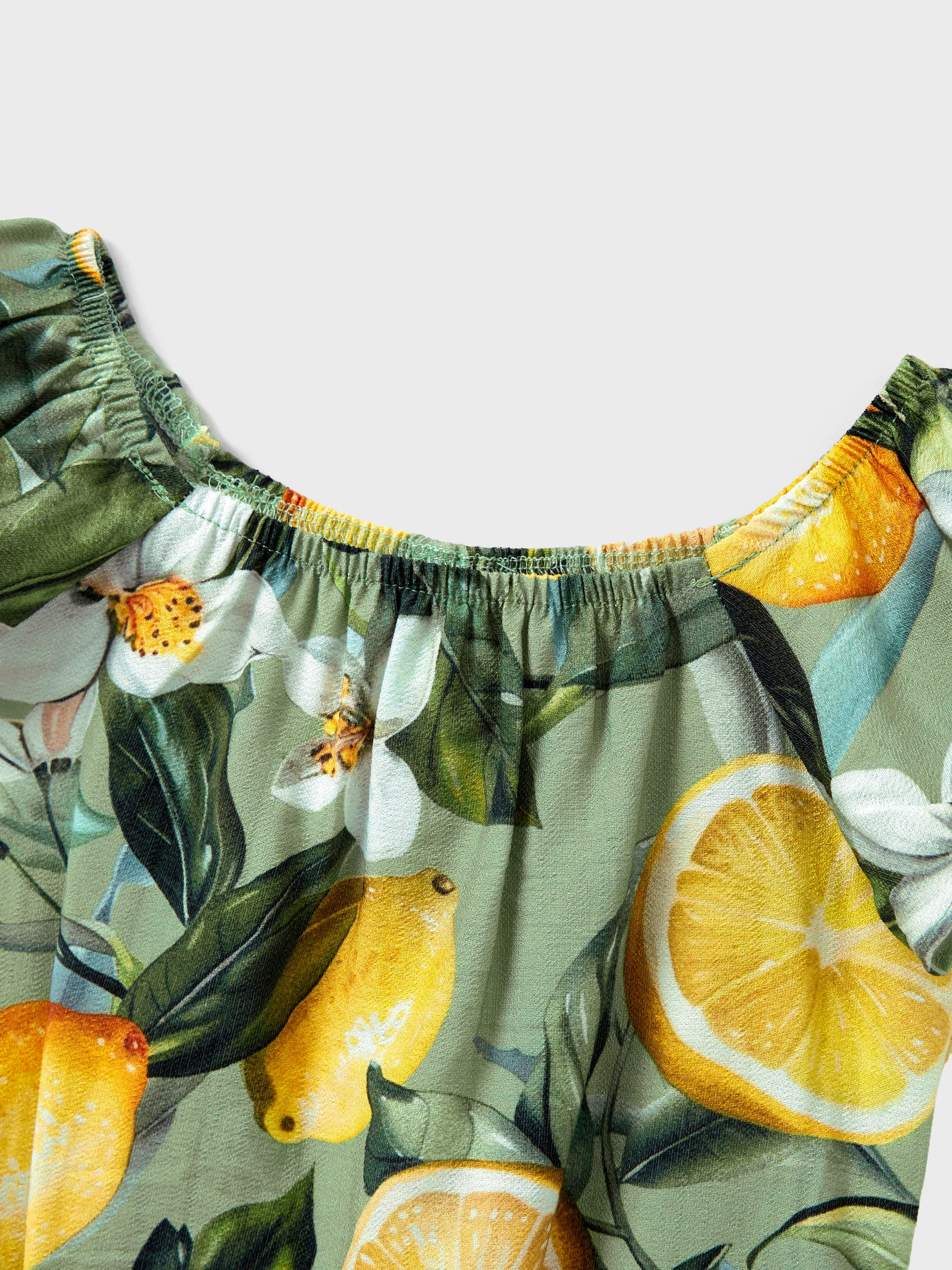 Matching Family Outfits Lemon Print Hawaiian Shirts & Summer Dresses Tropical Vacation Clothes for Men, Women & Kids Green - Image 19