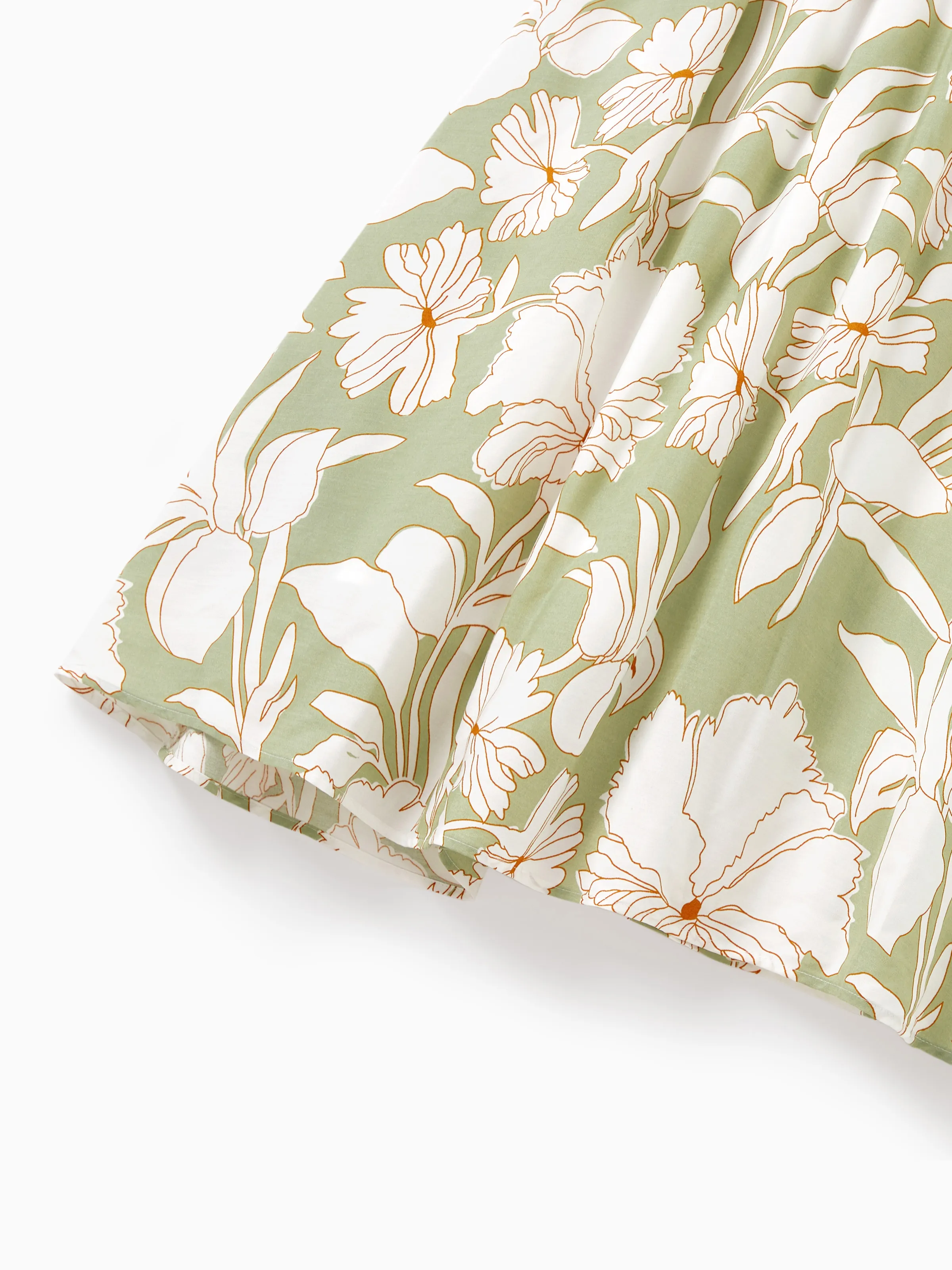 Matching Family Outfits Tropical Floral Print Strap Dress or Short-sleeve Colorblock Shirts Set Pale Green - Image 7