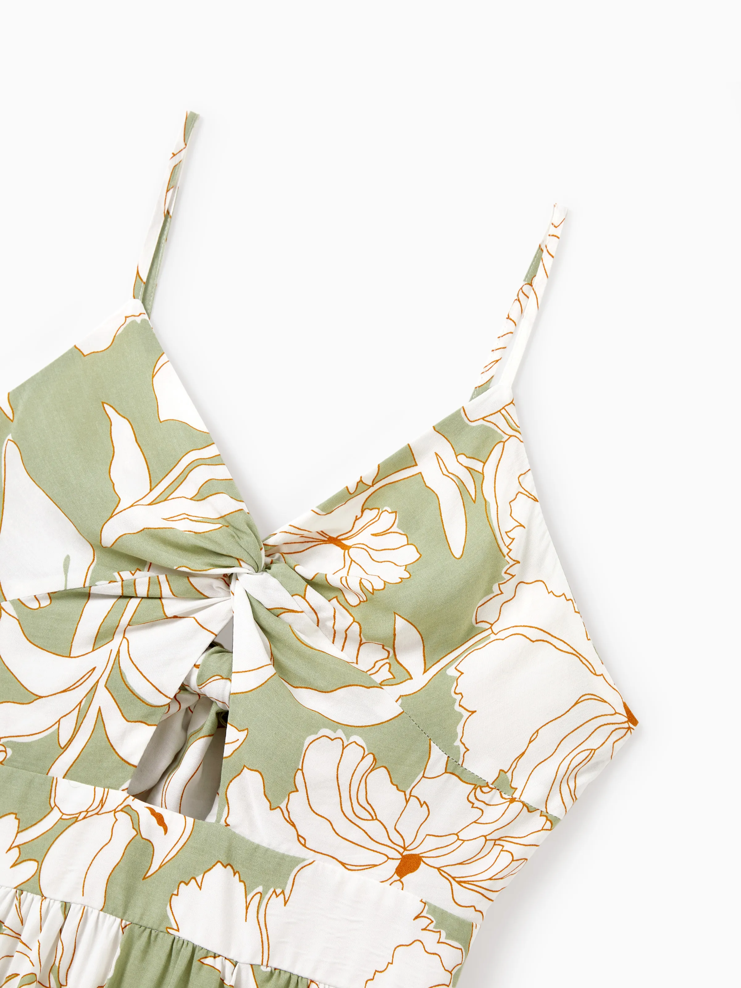 Matching Family Outfits Tropical Floral Print Strap Dress or Short-sleeve Colorblock Shirts Set Pale Green - Image 8