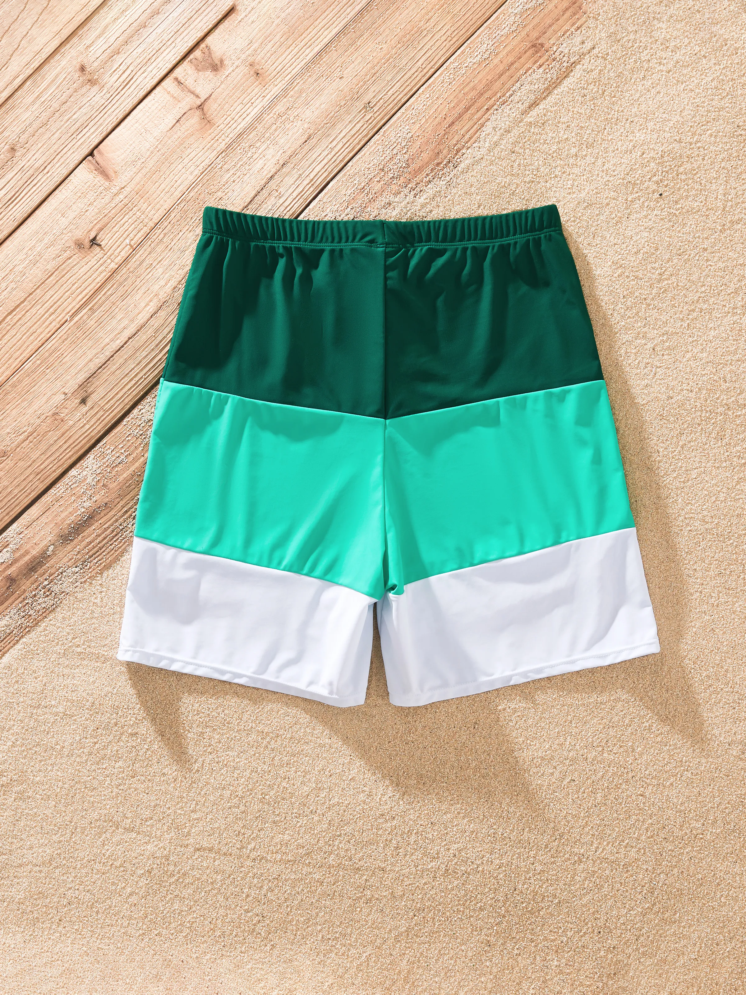 Matching Family Swimsuits for Beach Green Colorblock One-Piece Swimwear or Swim Trunks Summer Vacation Outfits Green - Image 17
