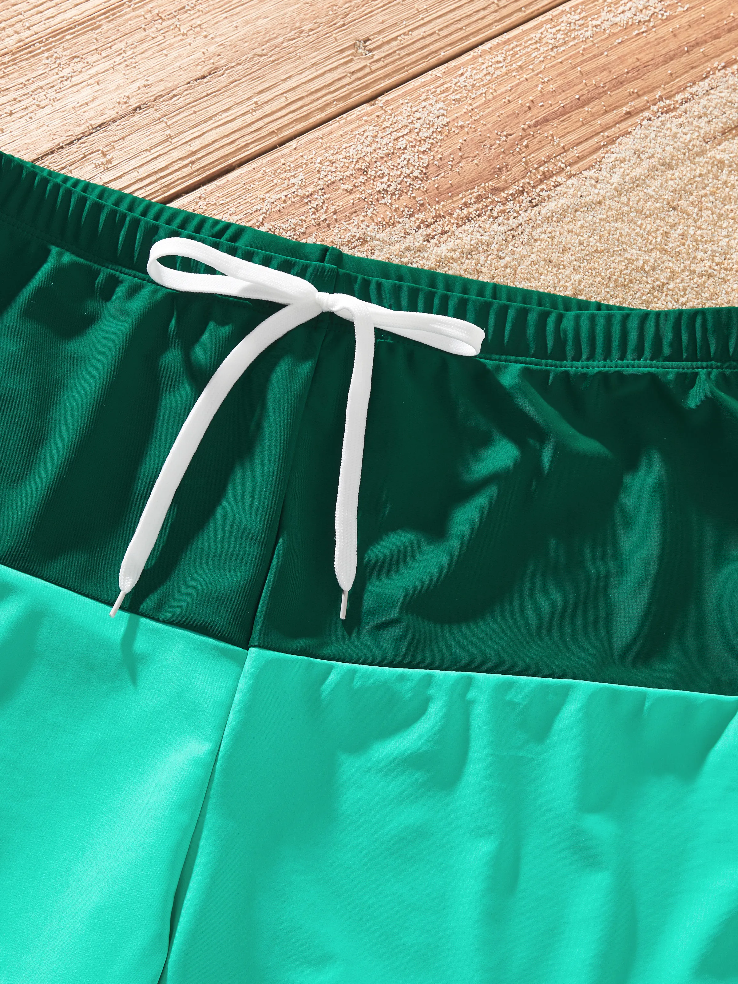Matching Family Swimsuits for Beach Green Colorblock One-Piece Swimwear or Swim Trunks Summer Vacation Outfits Green - Image 18