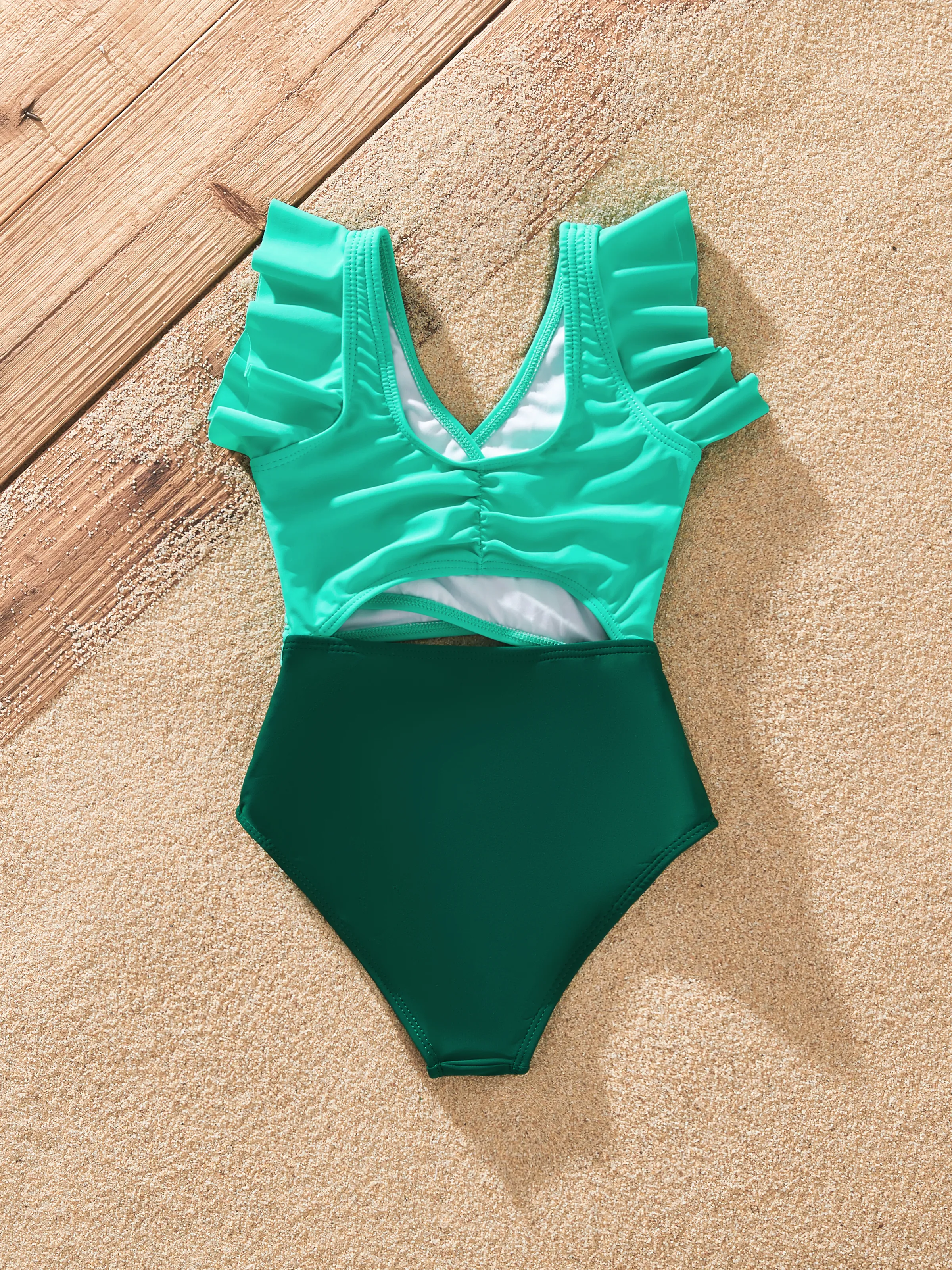 Matching Family Swimsuits for Beach Green Colorblock One-Piece Swimwear or Swim Trunks Summer Vacation Outfits Green - Image 8
