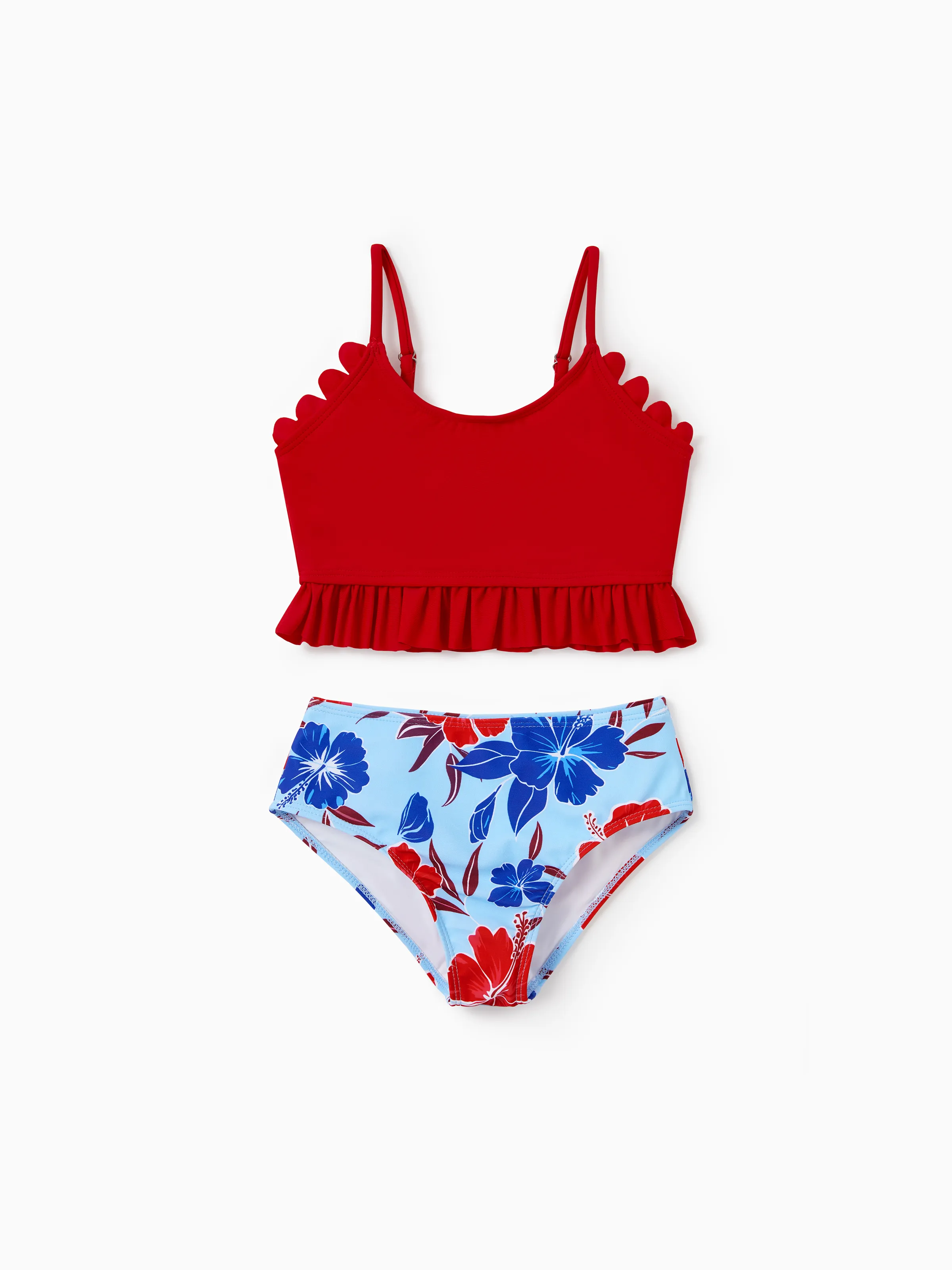 Matching Family Swimwear Floral Print Bikini & Swim Trunks Set for Mom, Dad, & Kids, Perfect for Summer Beach Days & Pool Parties Red - Image 7