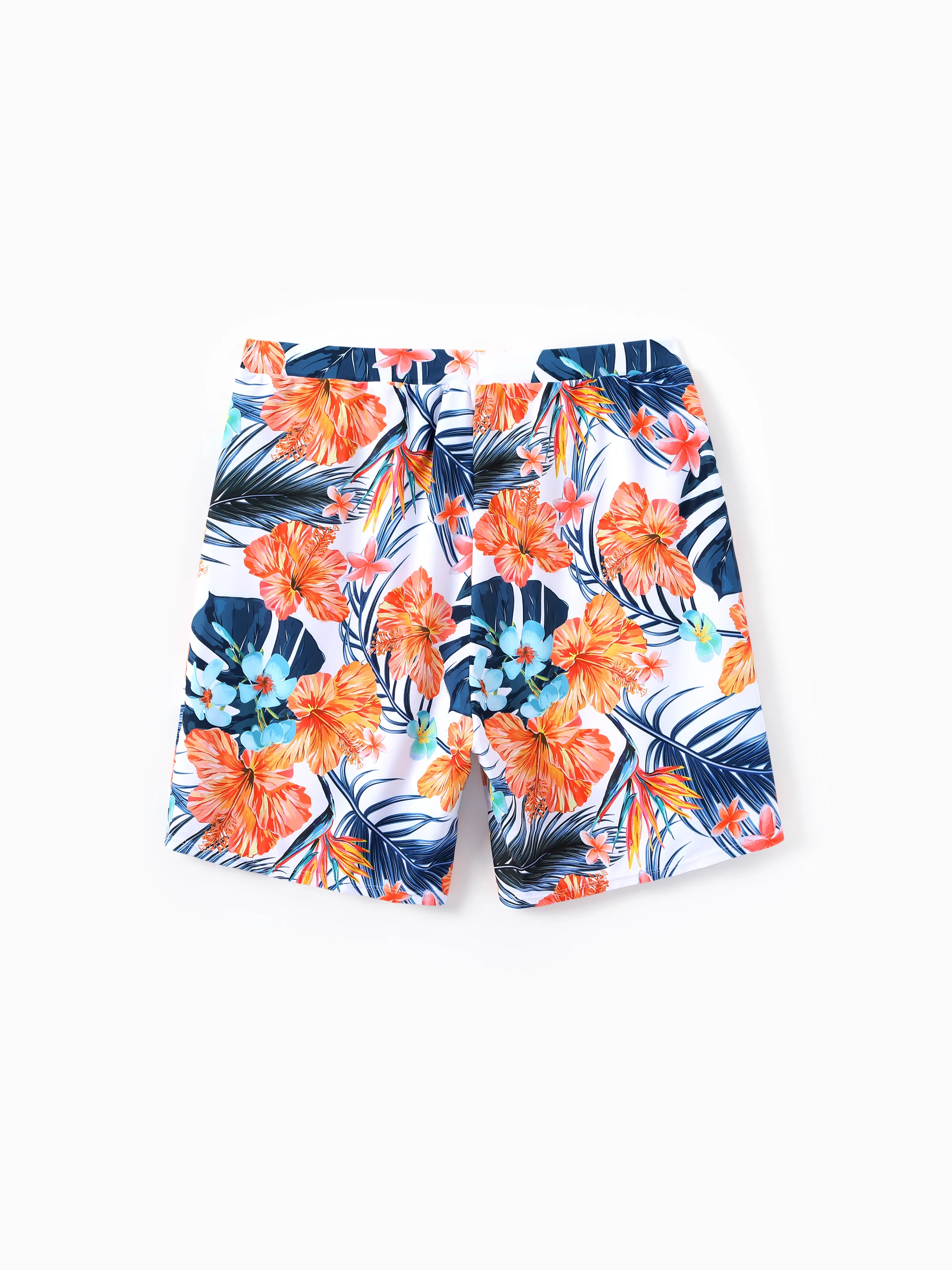 Matching Family Swimwear Tropical Floral Bikini Set with Ruffle Top for Mom & Daughter, Board Shorts for Dad & Son, Bright Summer Beach Outfits Orange - Image 18
