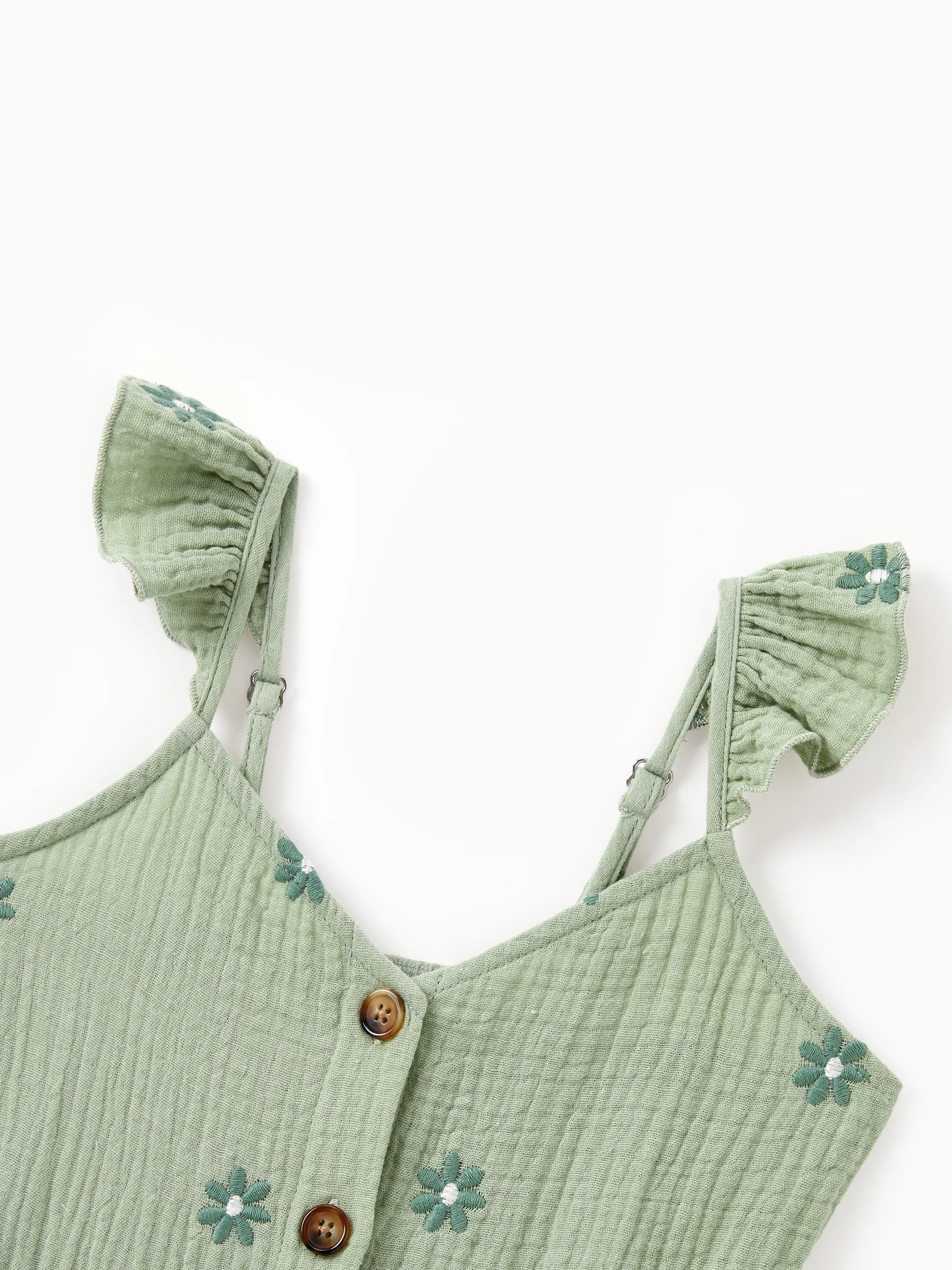Toddler/Kid Girl Floral Cotton Dresses for Button-Down Smocked Floral Strap Ruffle Dress with Bow, Perfect for Summer Family Outings & Photos Pale Green - Image 4