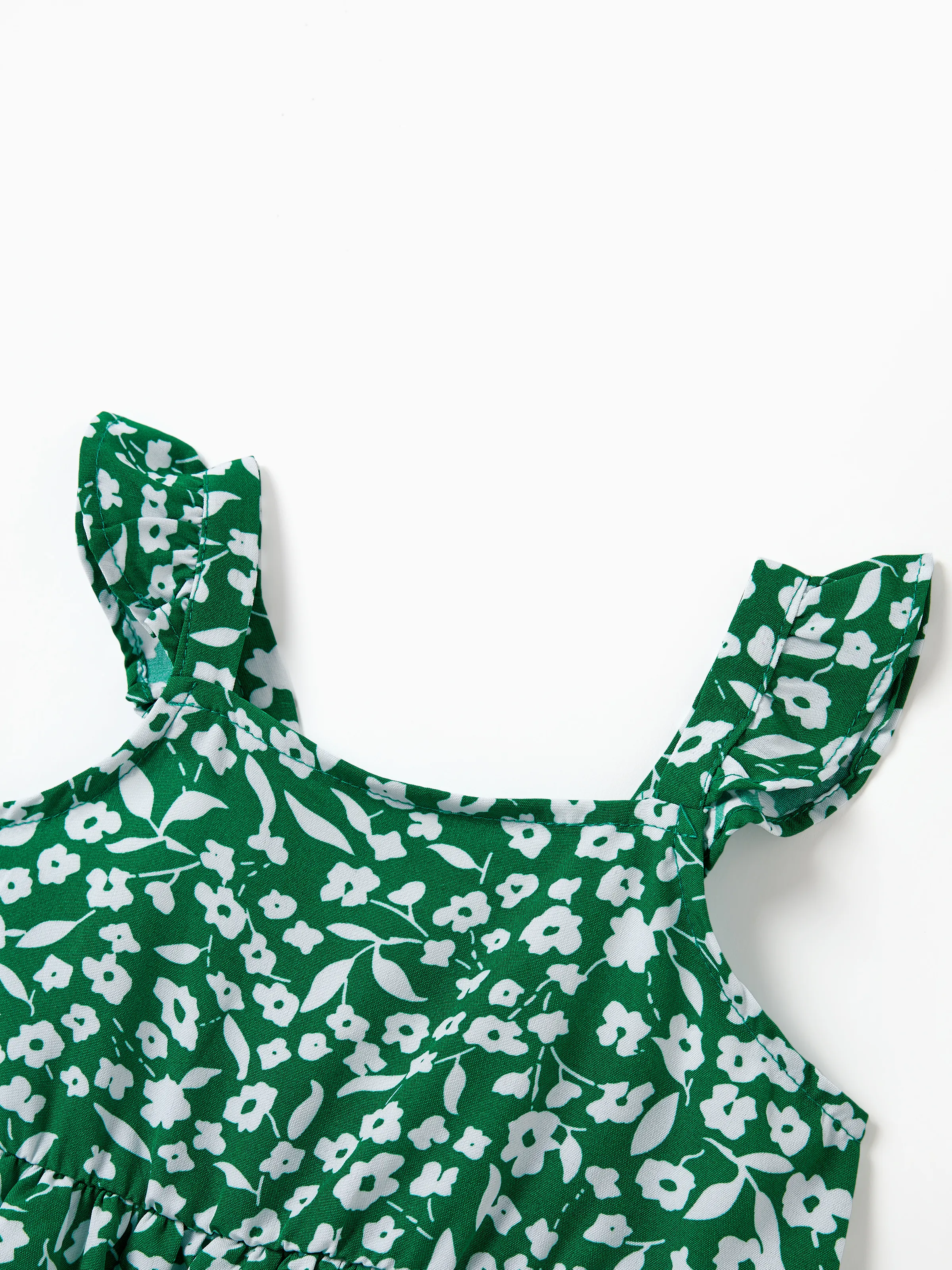 Matching Floral Print Green Smocked Strap Jumpsuits for Mommy and Me Green - Image 14
