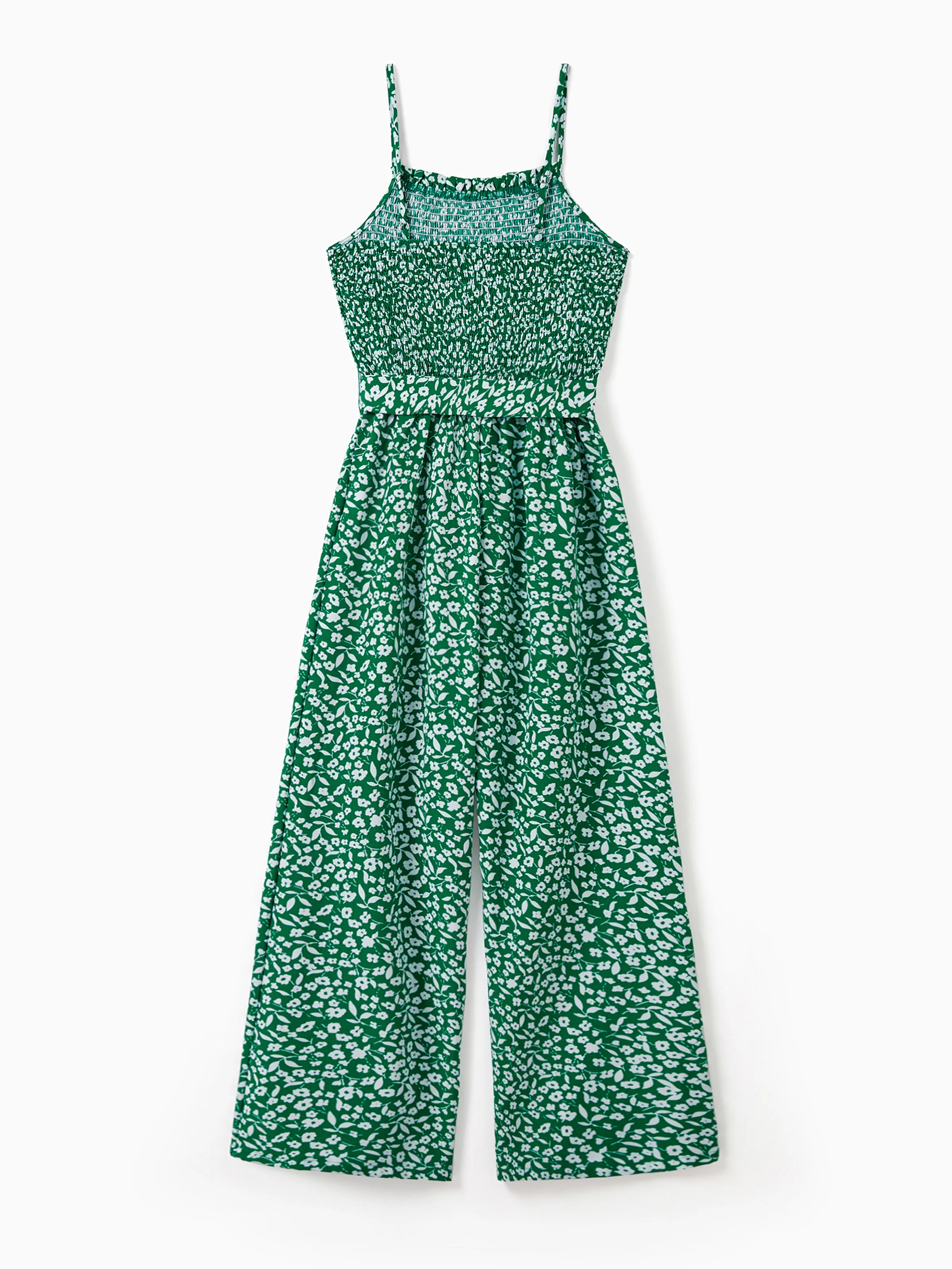 Matching Floral Print Green Smocked Strap Jumpsuits for Mommy and Me Green - Image 3