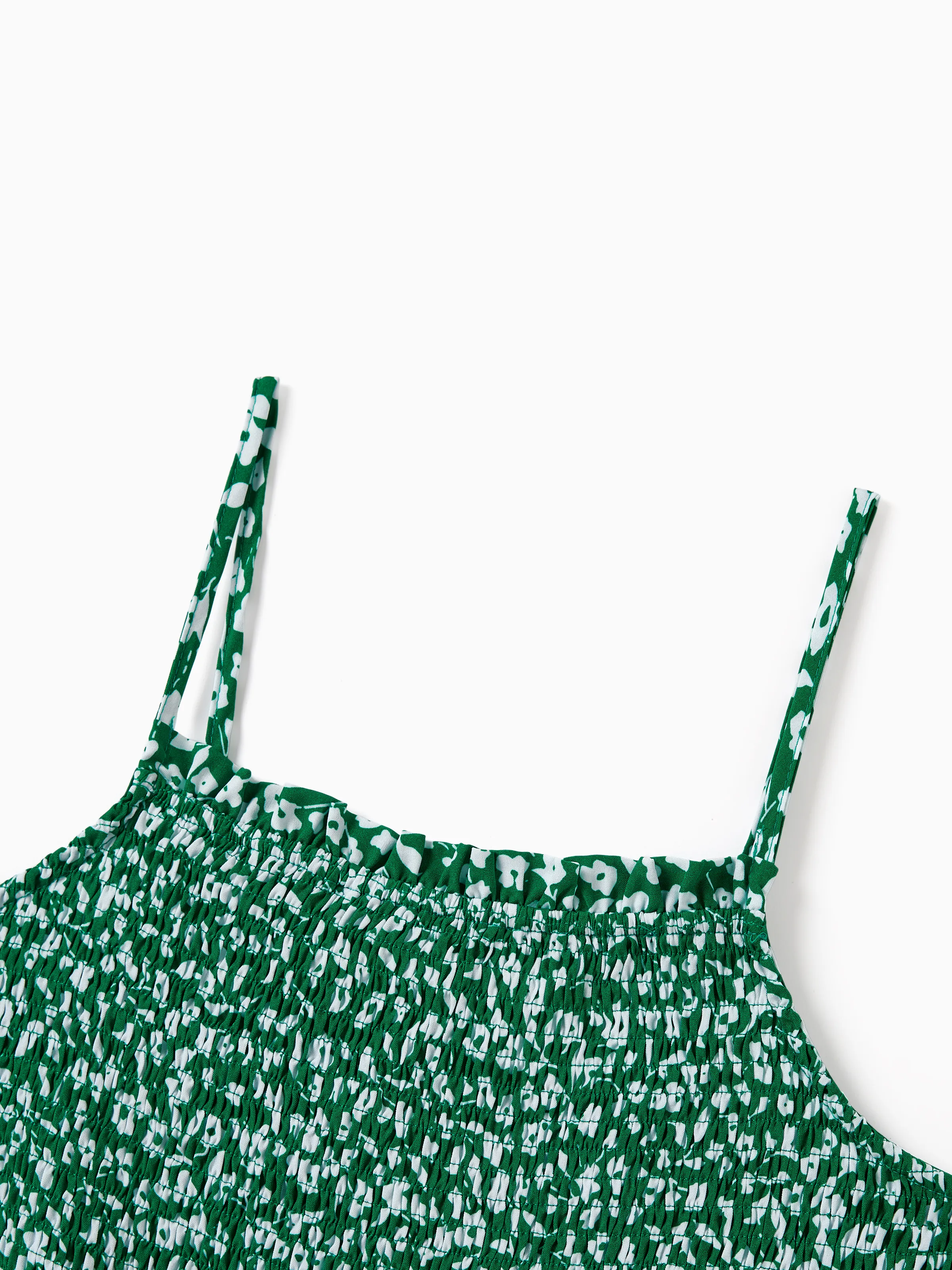 Matching Floral Print Green Smocked Strap Jumpsuits for Mommy and Me Green - Image 4