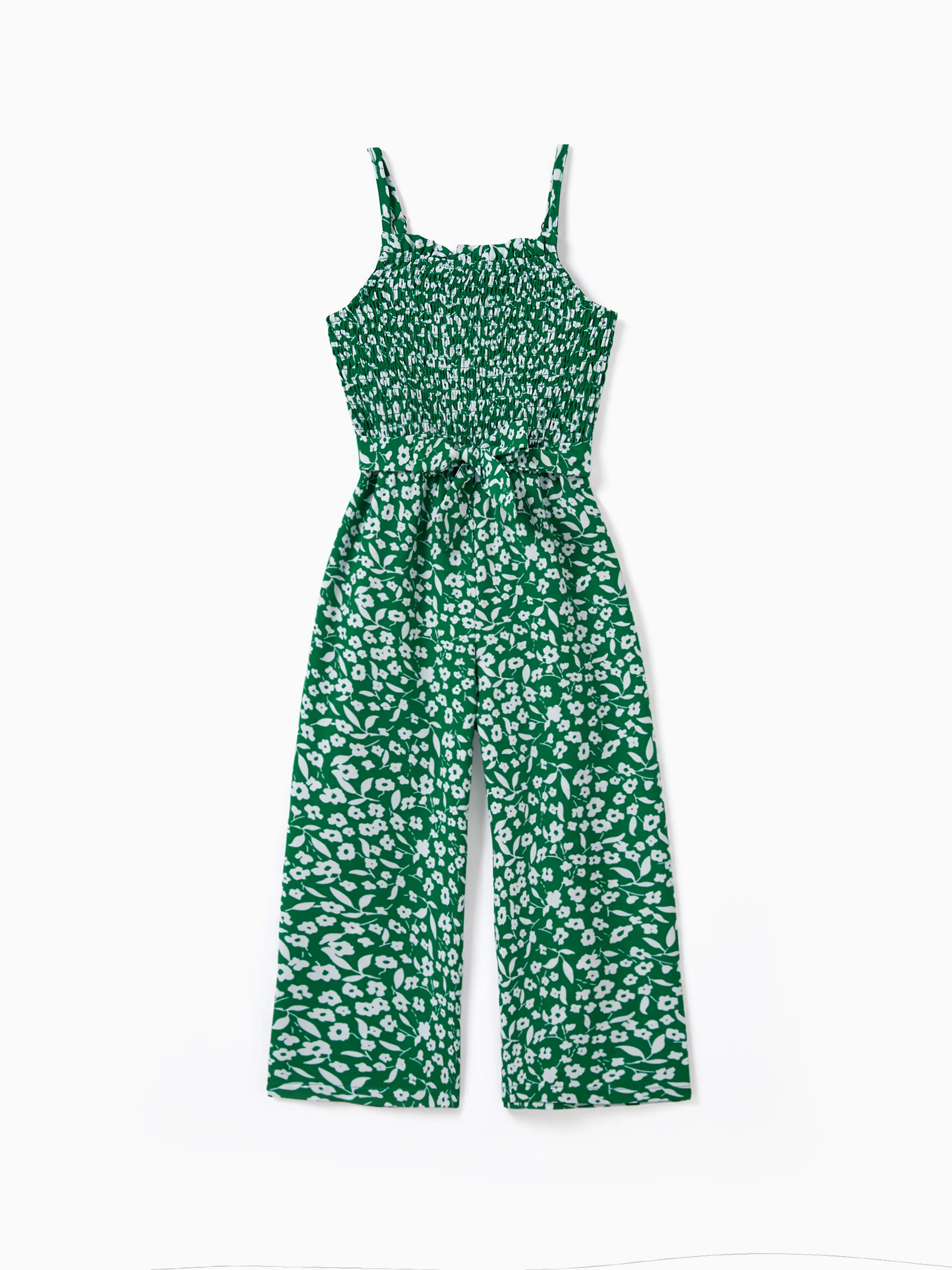 Matching Floral Print Green Smocked Strap Jumpsuits for Mommy and Me Green - Image 7