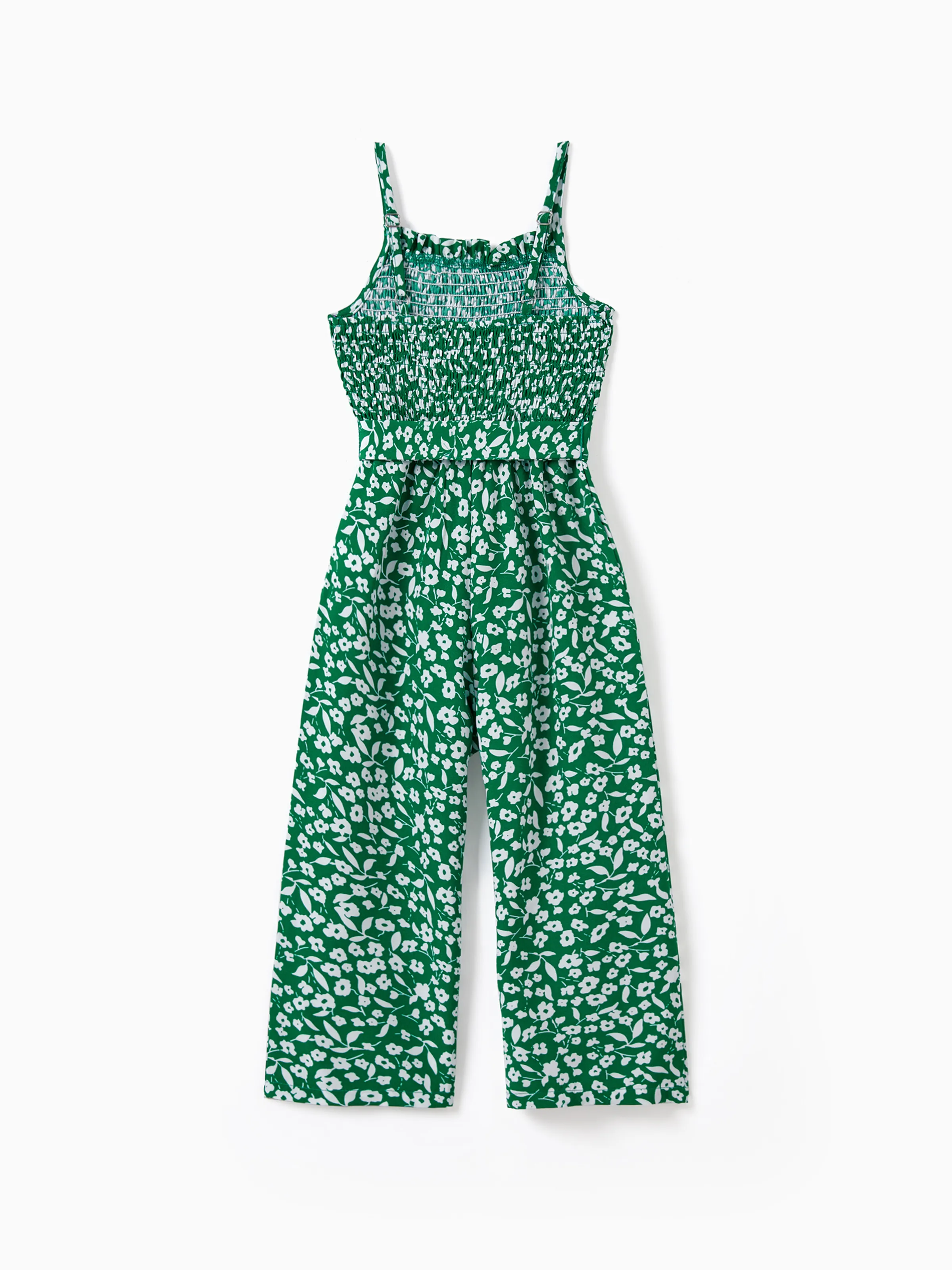 Toddler/Kid Girl Floral Print Green Smocked Strap Jumpsuits Green - Image 4
