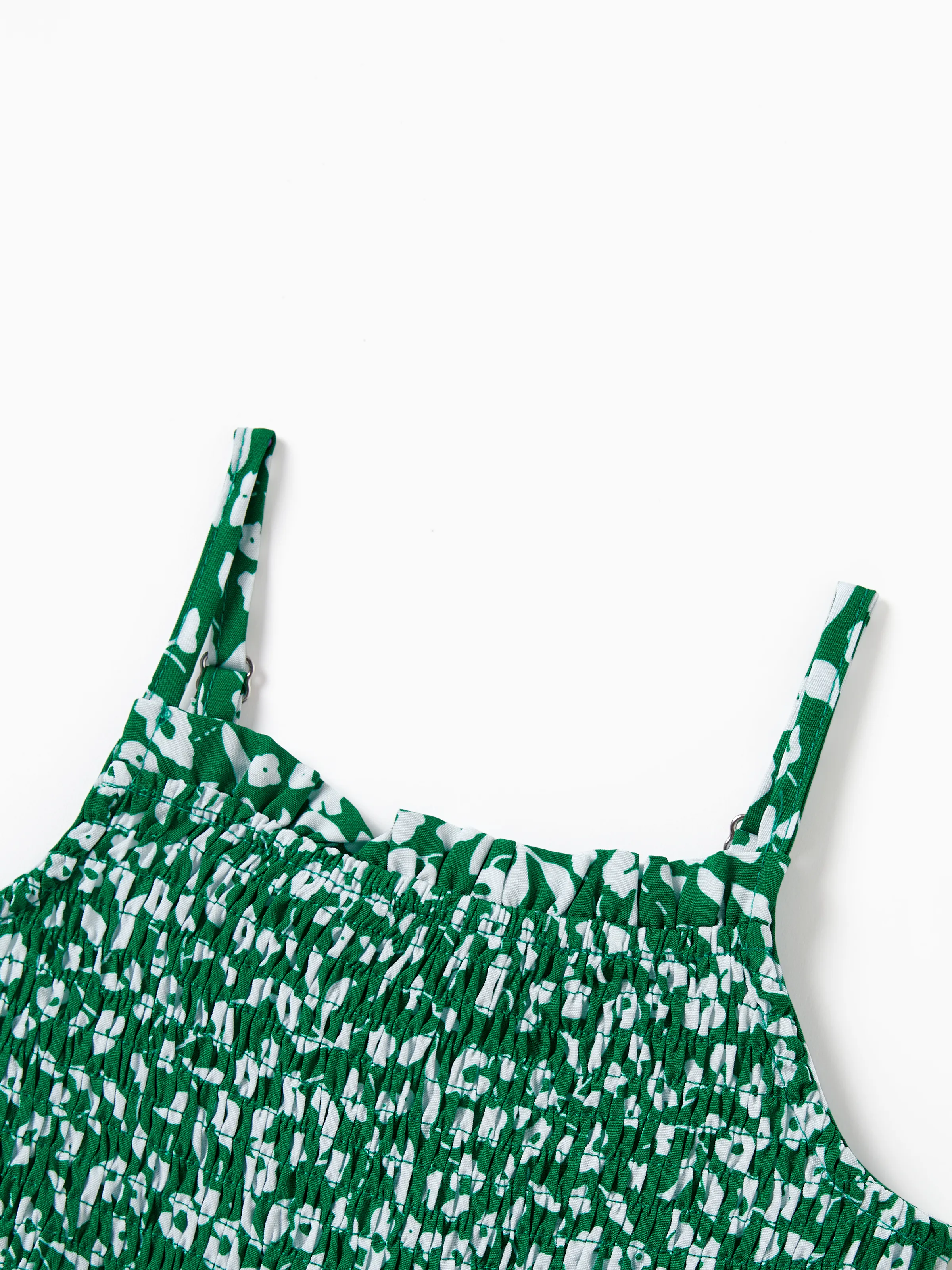 Toddler/Kid Girl Floral Print Green Smocked Strap Jumpsuits Green - Image 5